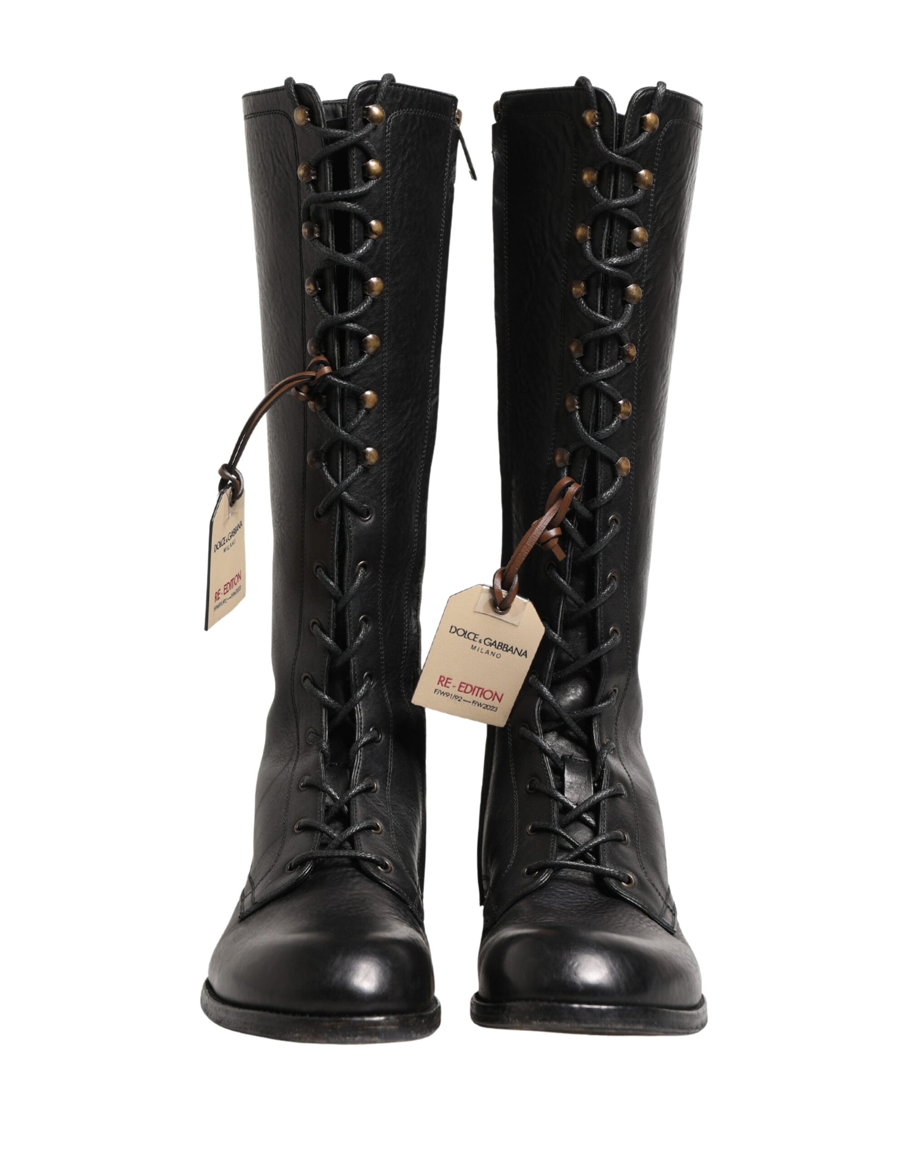 Dolce & Gabbana Re-Edition Black Leather Lace Up Boots Shoes | Regal Royce