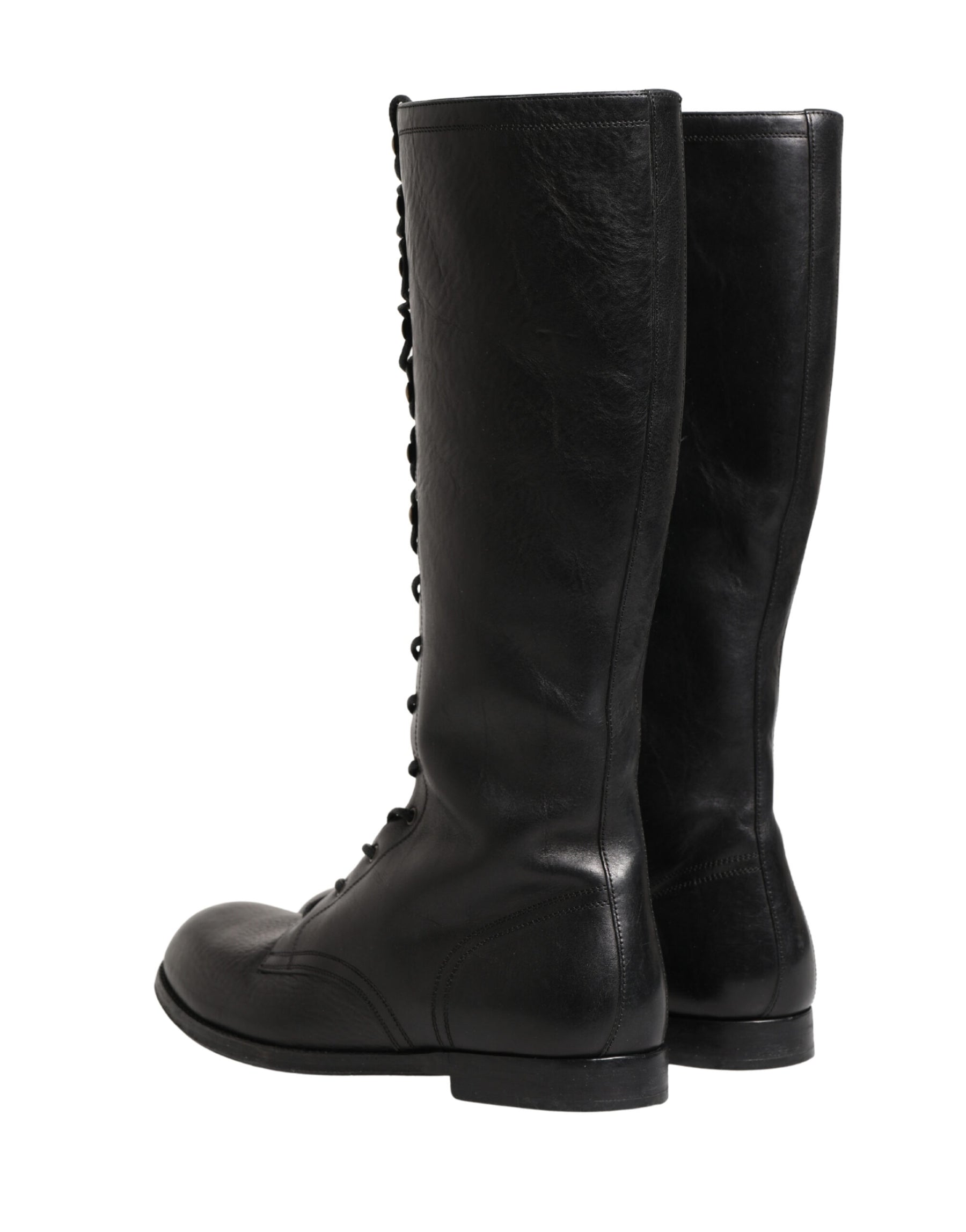 Dolce & Gabbana Re-Edition Black Leather Lace Up Boots Shoes | Regal Royce