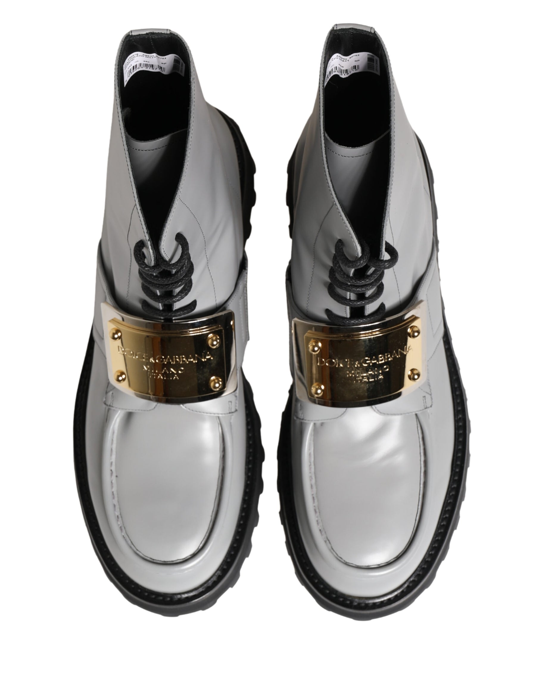 Dolce & Gabbana Gray Leather Logo Plaque Ankle Boots Shoes | Regal Royce