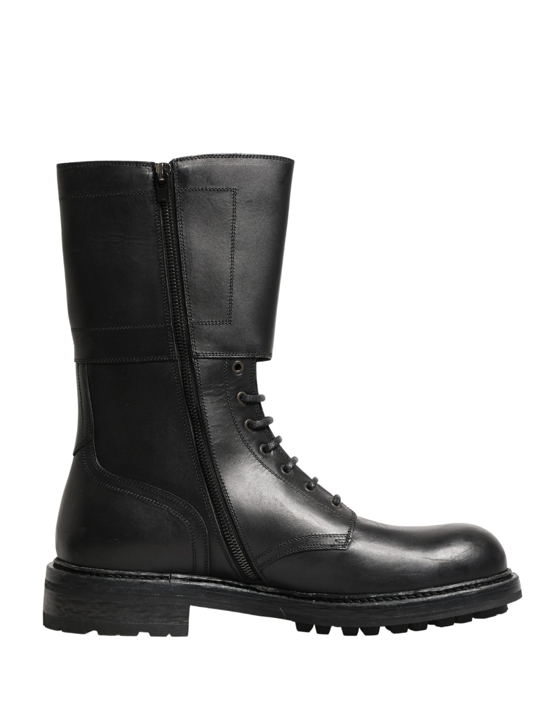 Dolce & Gabbana Black Leather Belted Buckle Combat Boots Shoes | Regal Royce