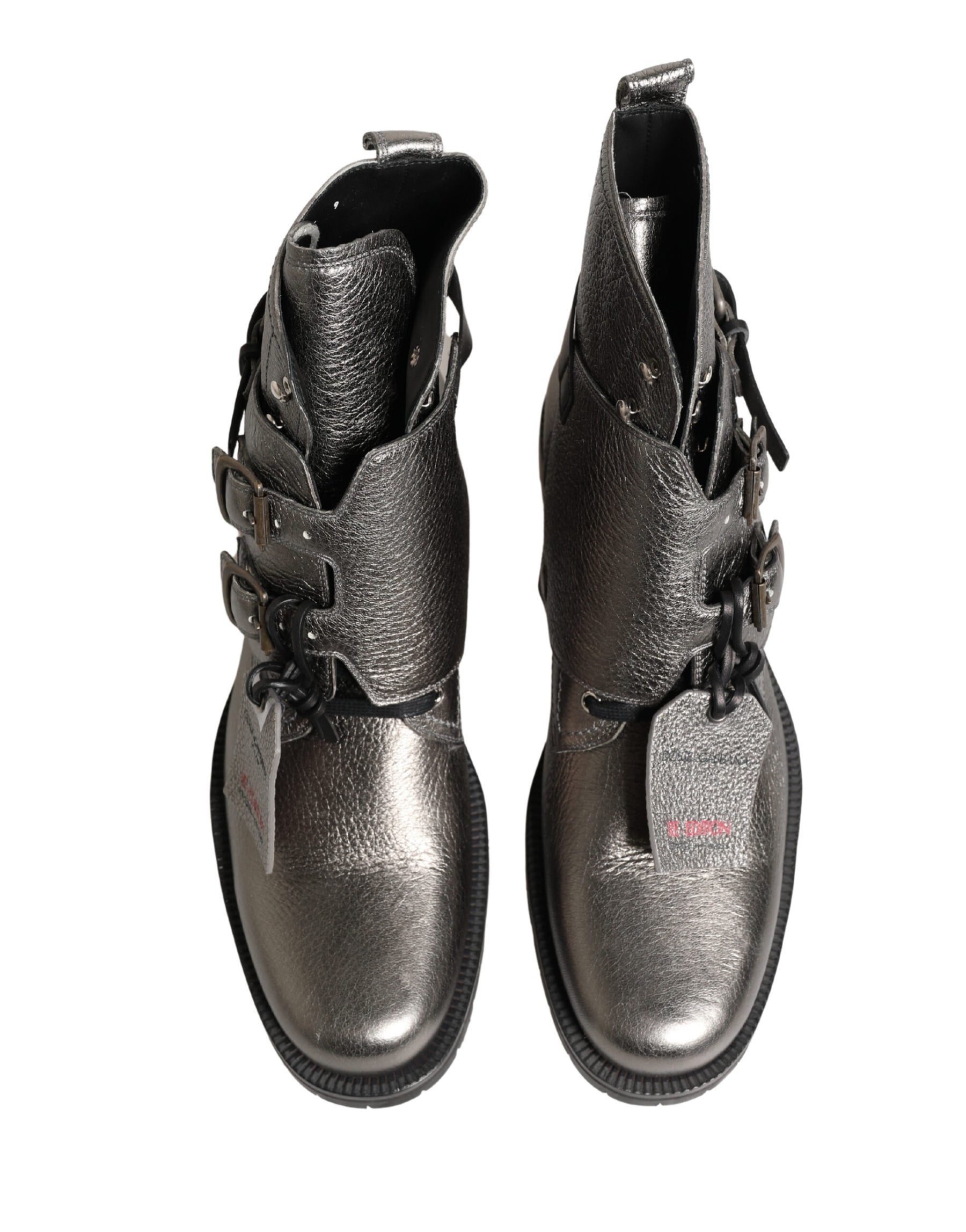 Dolce & Gabbana Metallic Silver Leather Buckle Ankle Boots Shoes | Regal Royce