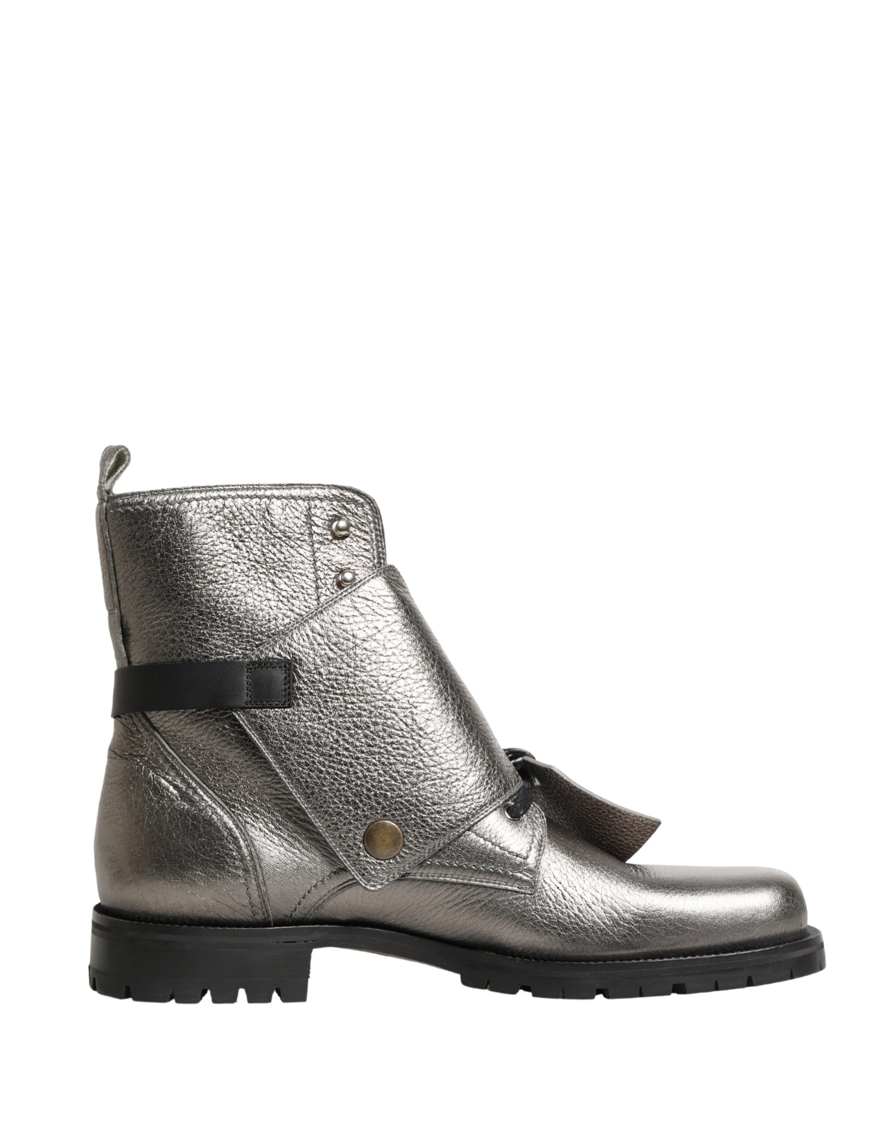 Dolce & Gabbana Metallic Silver Leather Buckle Ankle Boots Shoes | Regal Royce