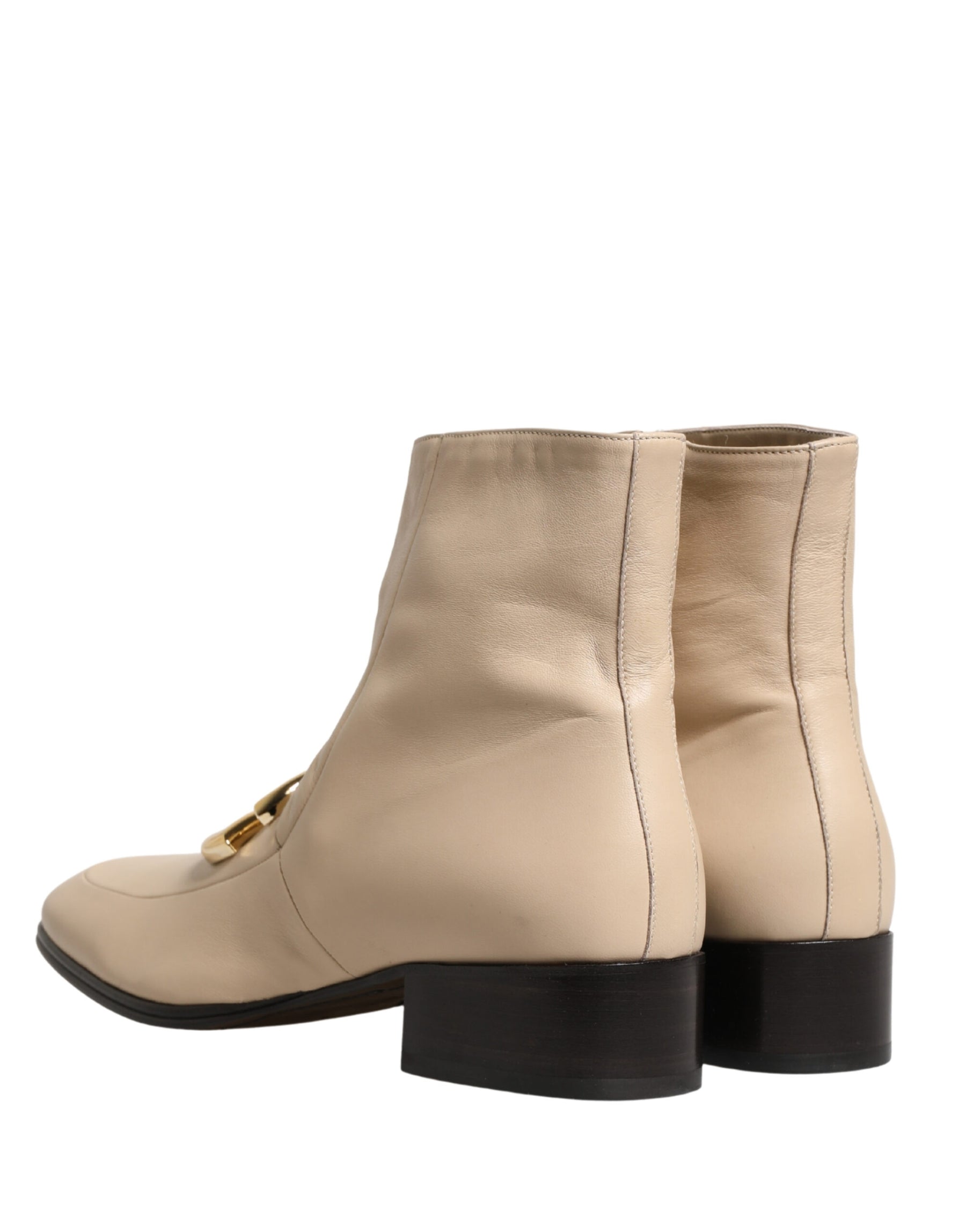 Dolce & Gabbana Beige Leather Logo Plaque Ankle Boots Shoes | Regal Royce
