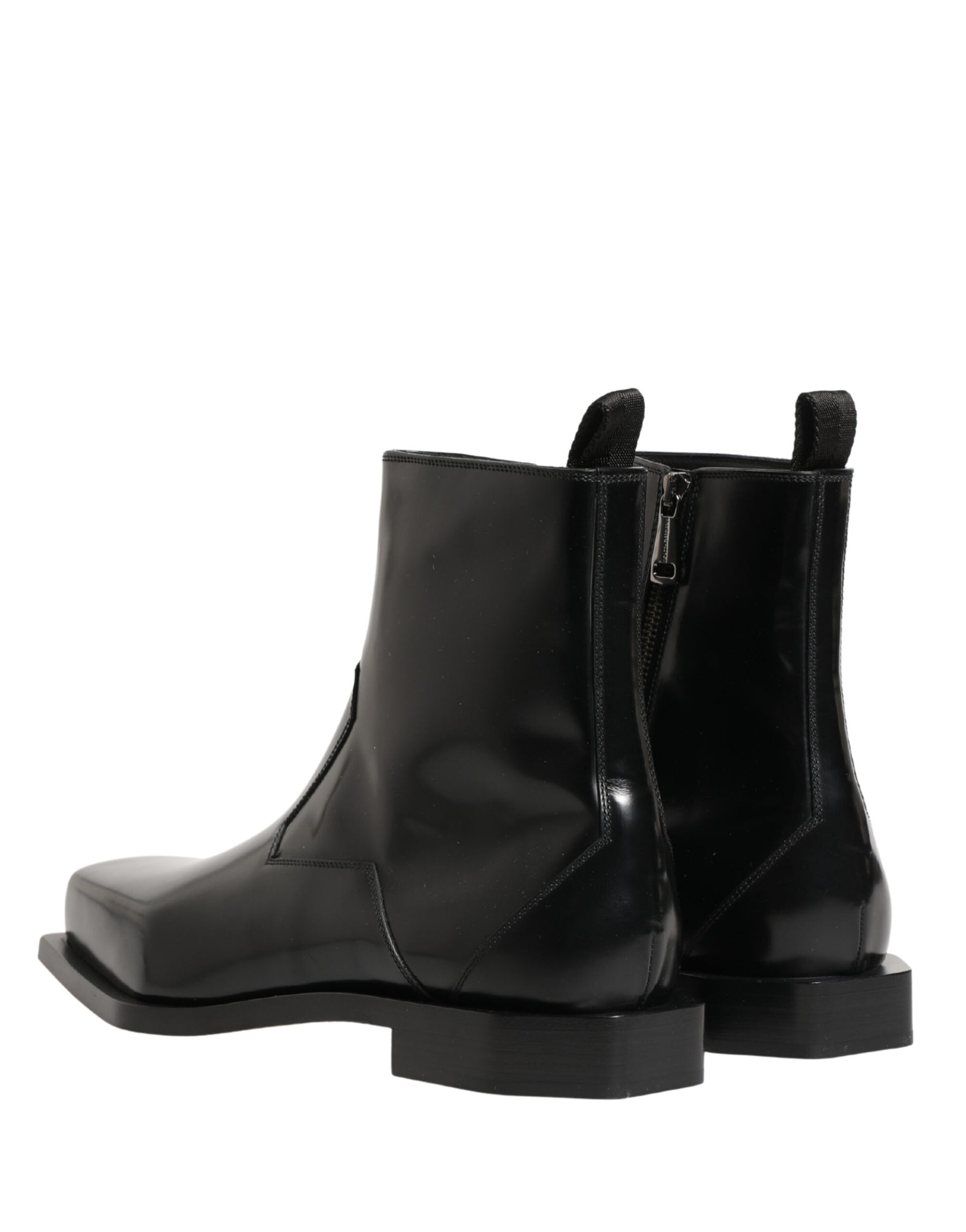 Dolce & Gabbana Black Leather Zip Closure Ankle Boots Shoes | Regal Royce