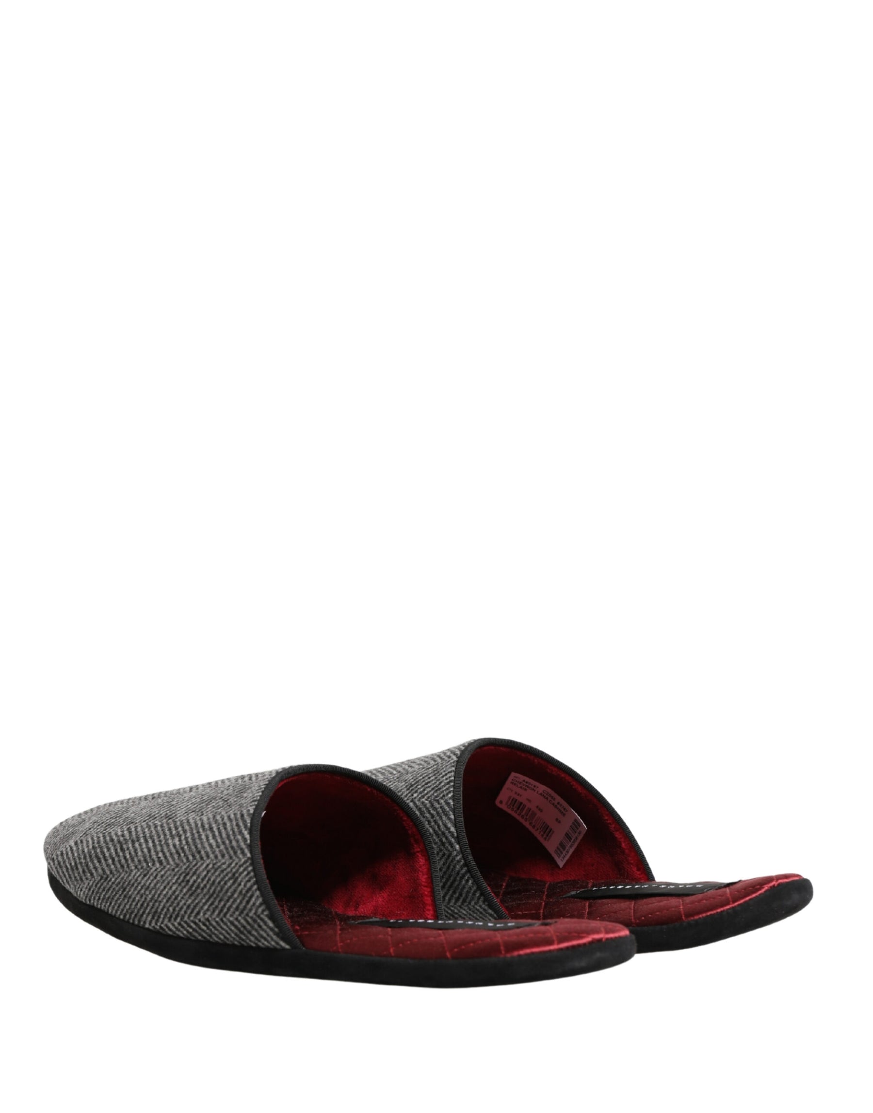 Dolce & Gabbana Grey Herringbone Cashmere Red Slippers Shoes | Regal Royce