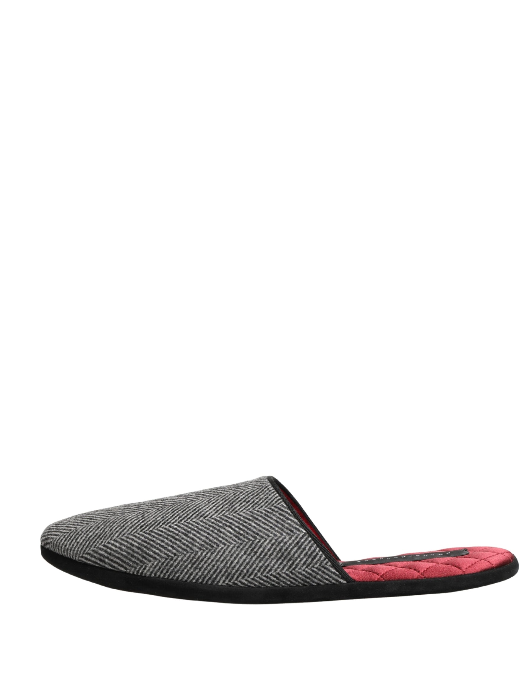 Dolce & Gabbana Grey Herringbone Cashmere Red Slippers Shoes | Regal Royce