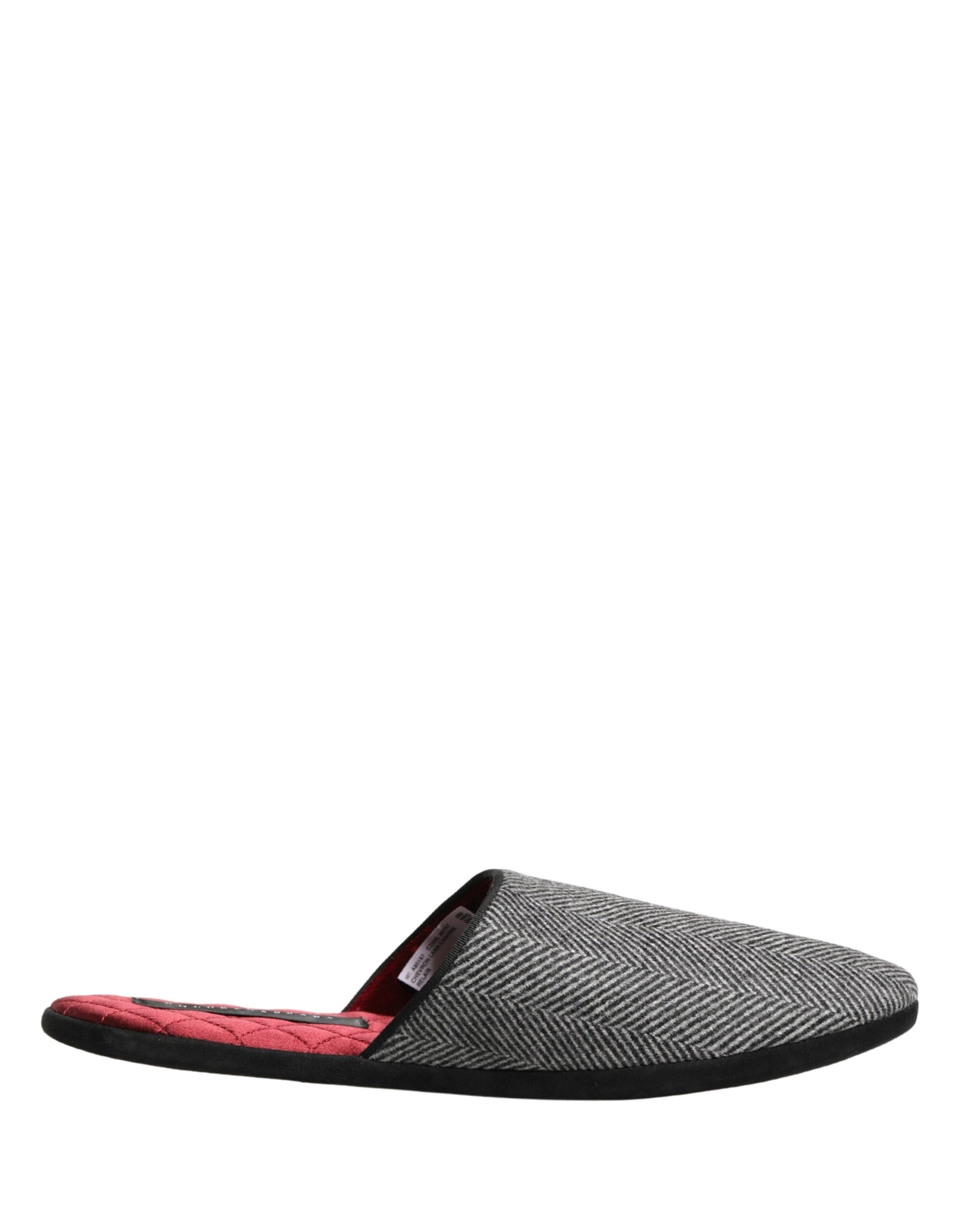 Dolce & Gabbana Grey Herringbone Cashmere Red Slippers Shoes | Regal Royce