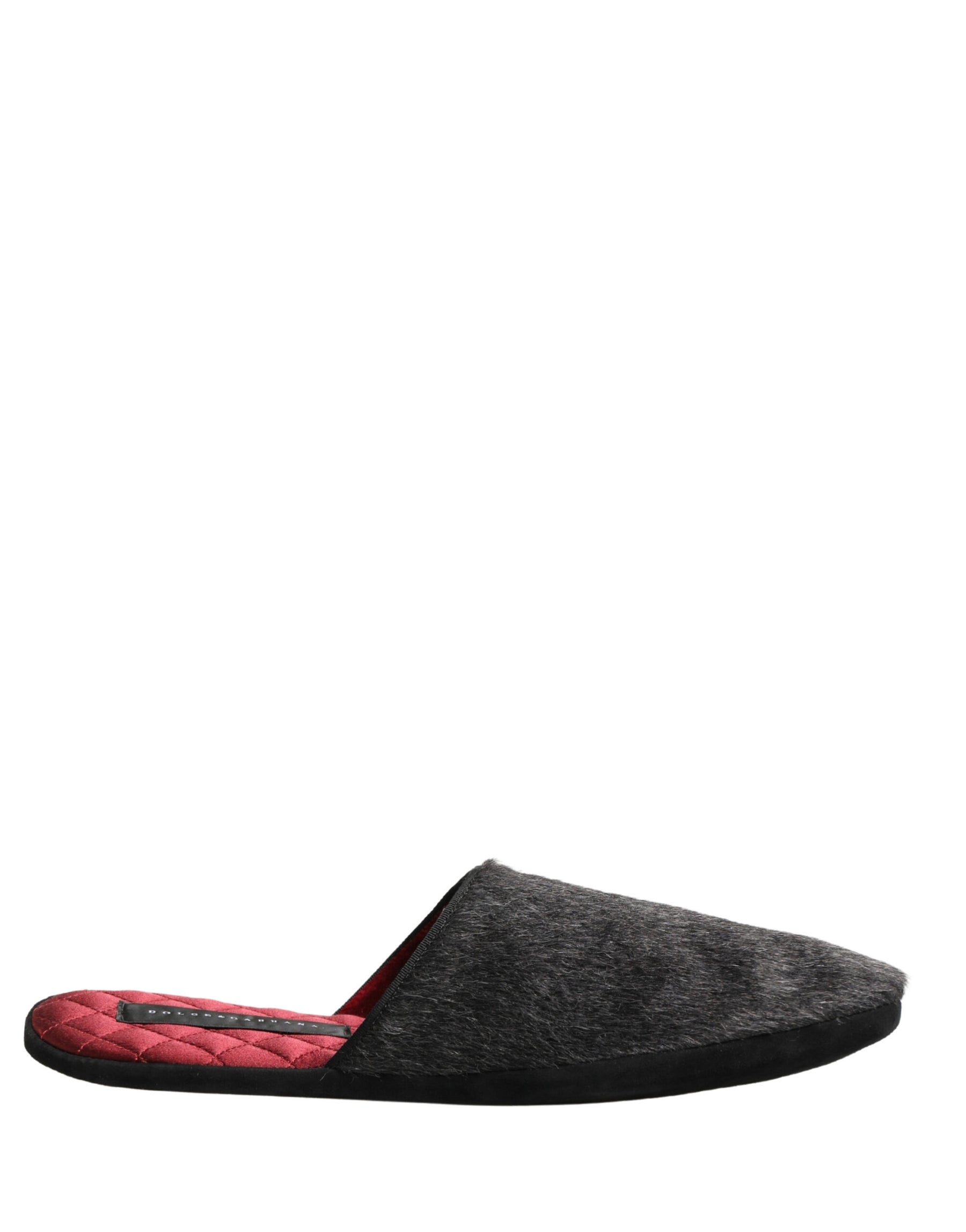 Dolce & Gabbana Dark Grey Charcoal Wool Red Slippers Shoes | Regal Royce