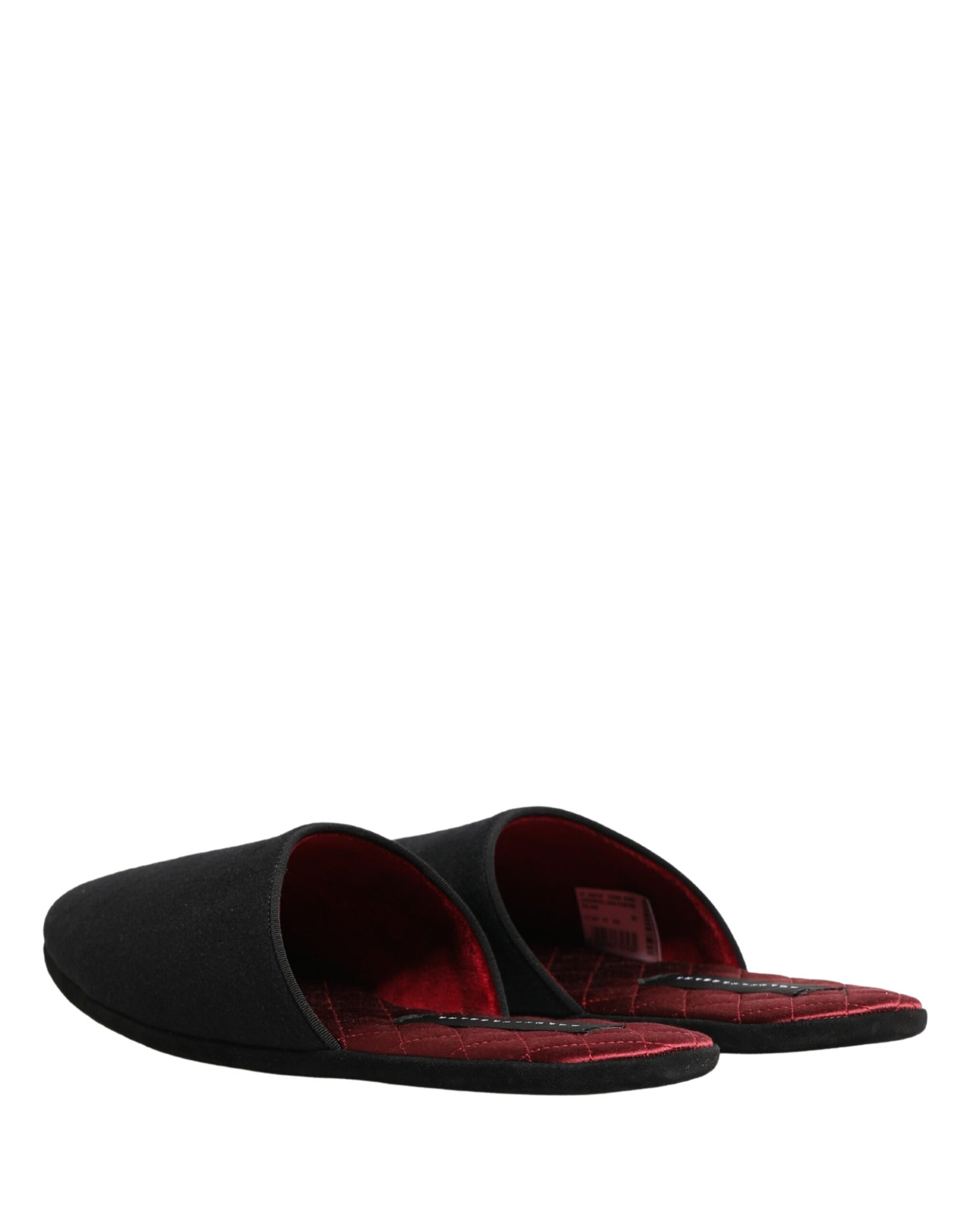 Dolce & Gabbana Black Wool Cashmere Red Quilted Slippers Shoes | Regal Royce