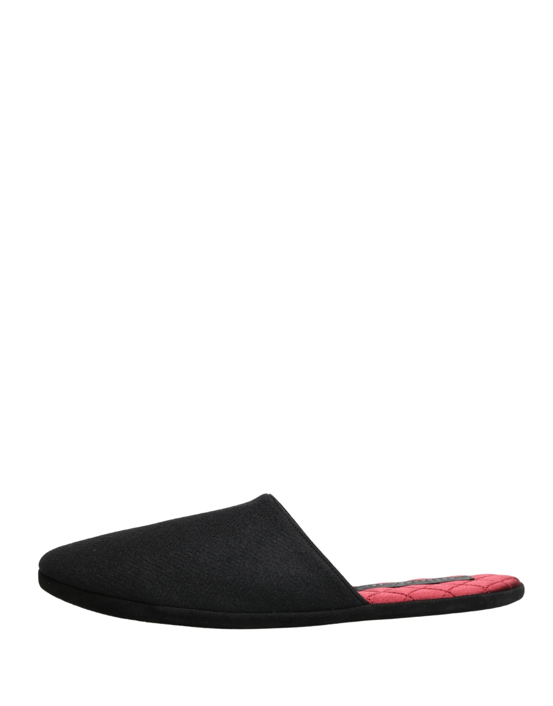 Dolce & Gabbana Black Wool Cashmere Red Quilted Slippers Shoes | Regal Royce