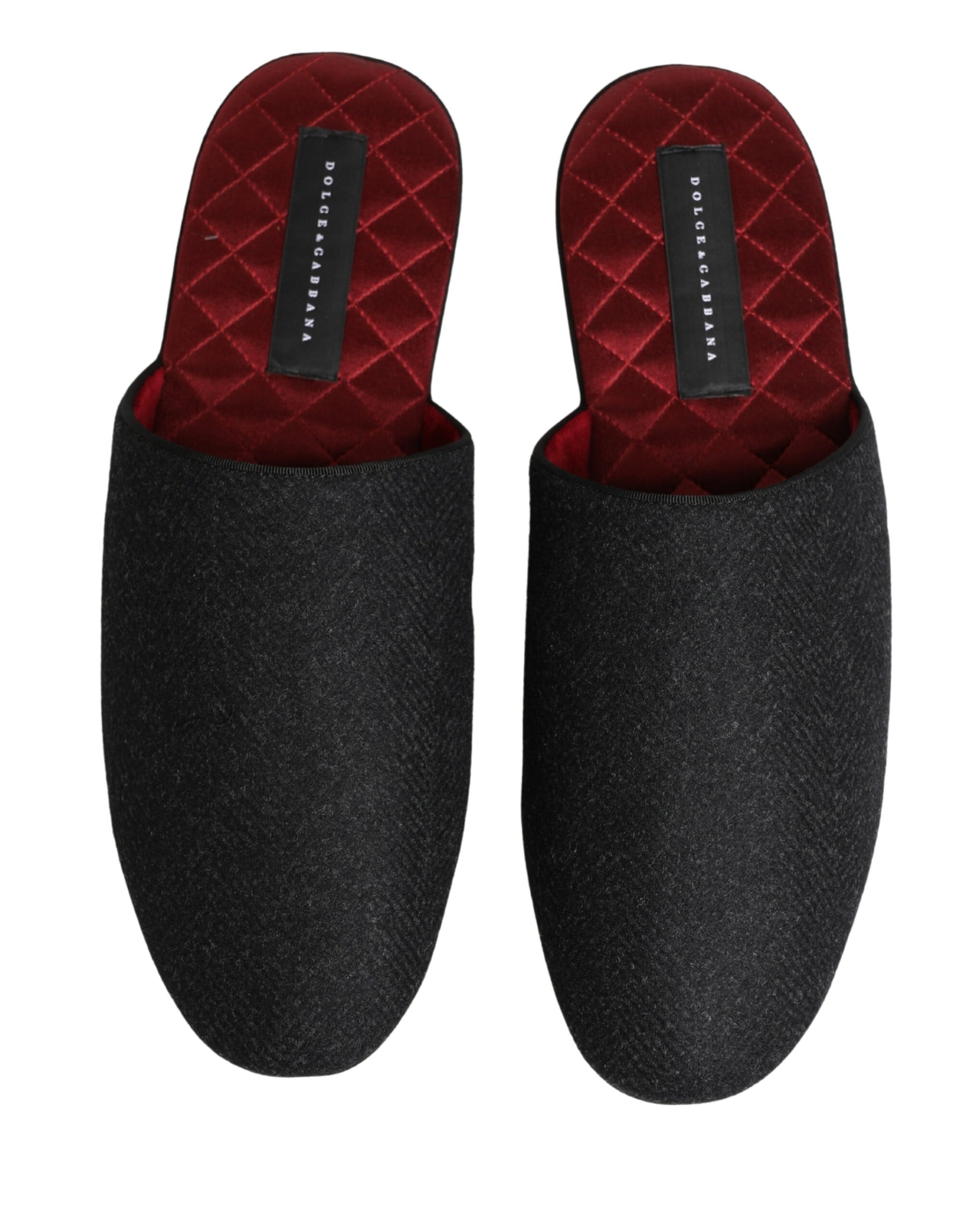 Dolce & Gabbana Anthracite Wool Cashmere Quilted Slippers Shoes | Regal Royce