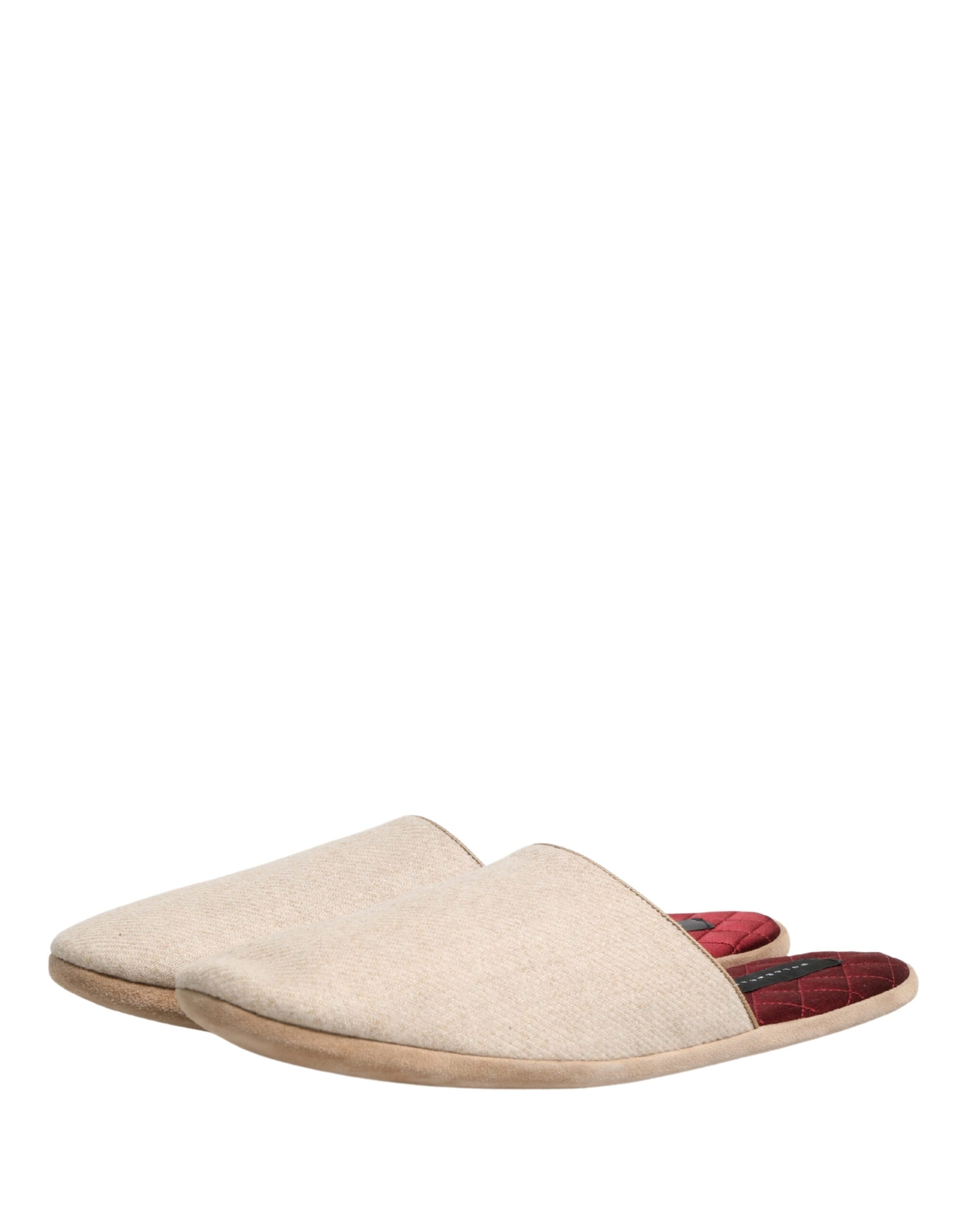 Dolce & Gabbana Beige Shetland Wool Red Quilted Slippers Shoes | Regal Royce