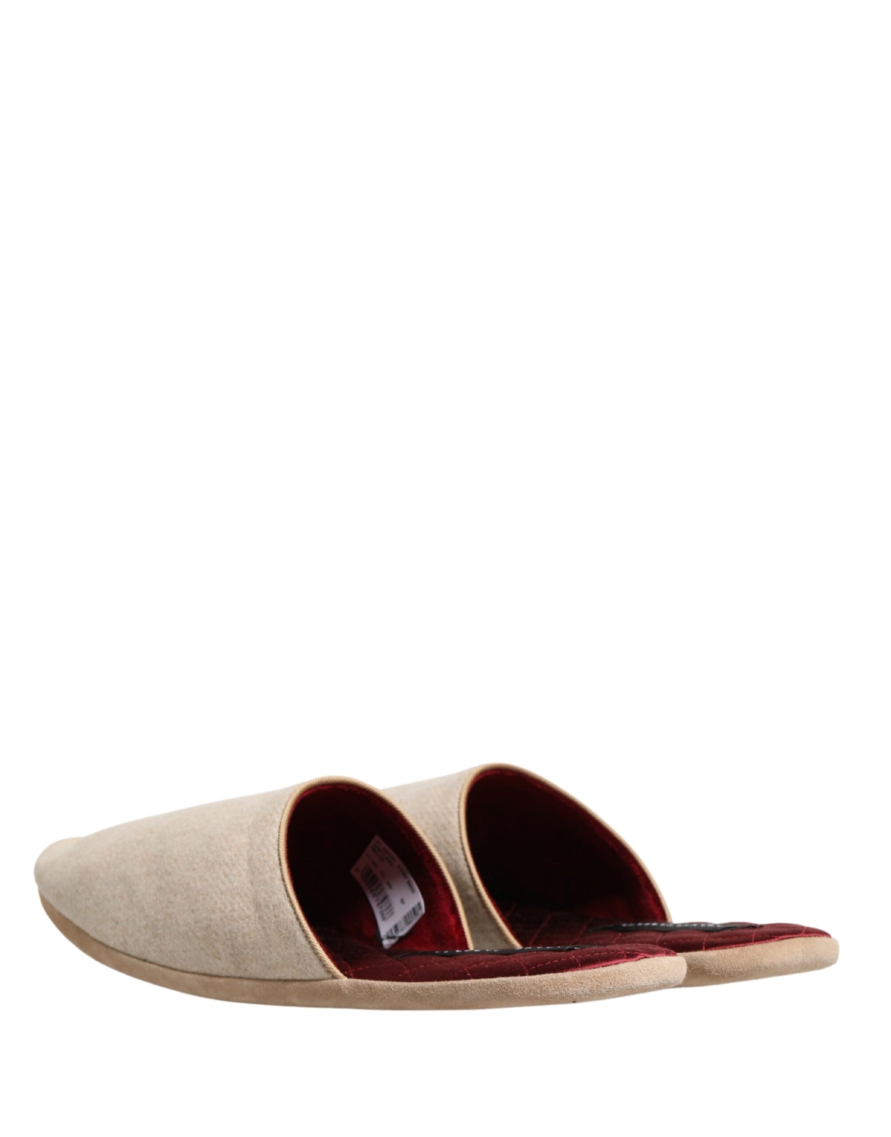 Dolce & Gabbana Beige Shetland Wool Red Quilted Slippers Shoes | Regal Royce
