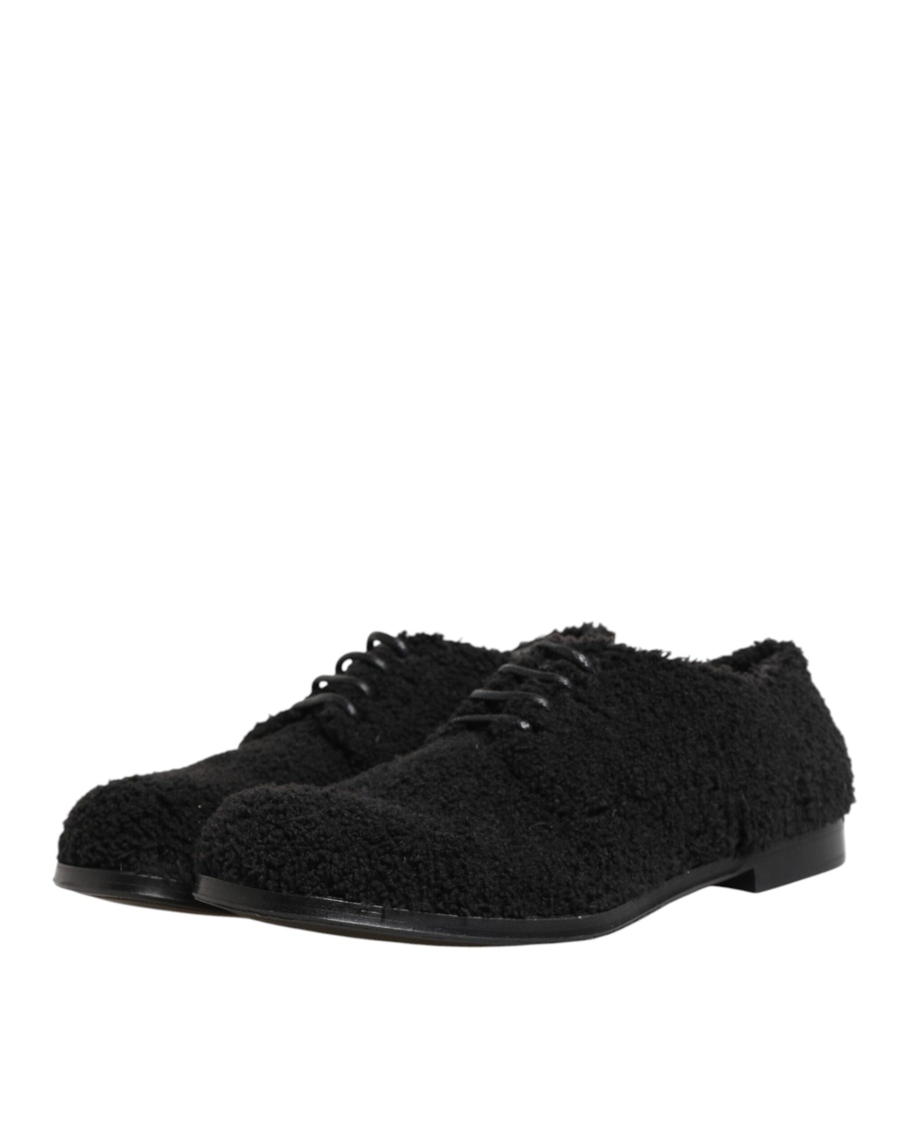Dolce & Gabbana Men Black Riccio Shearling Dress Derby Shoes | Regal Royce
