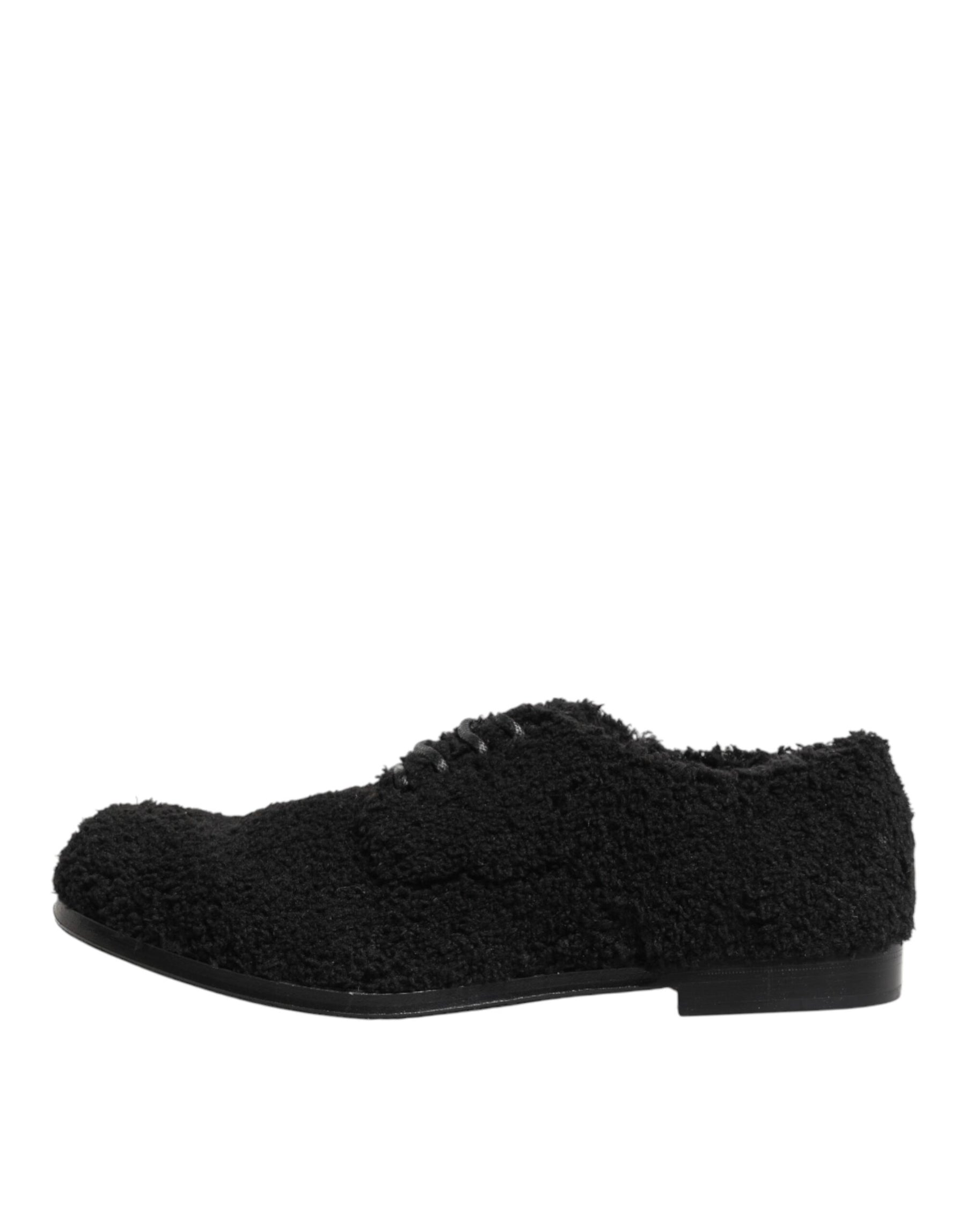 Dolce & Gabbana Men Black Riccio Shearling Dress Derby Shoes | Regal Royce