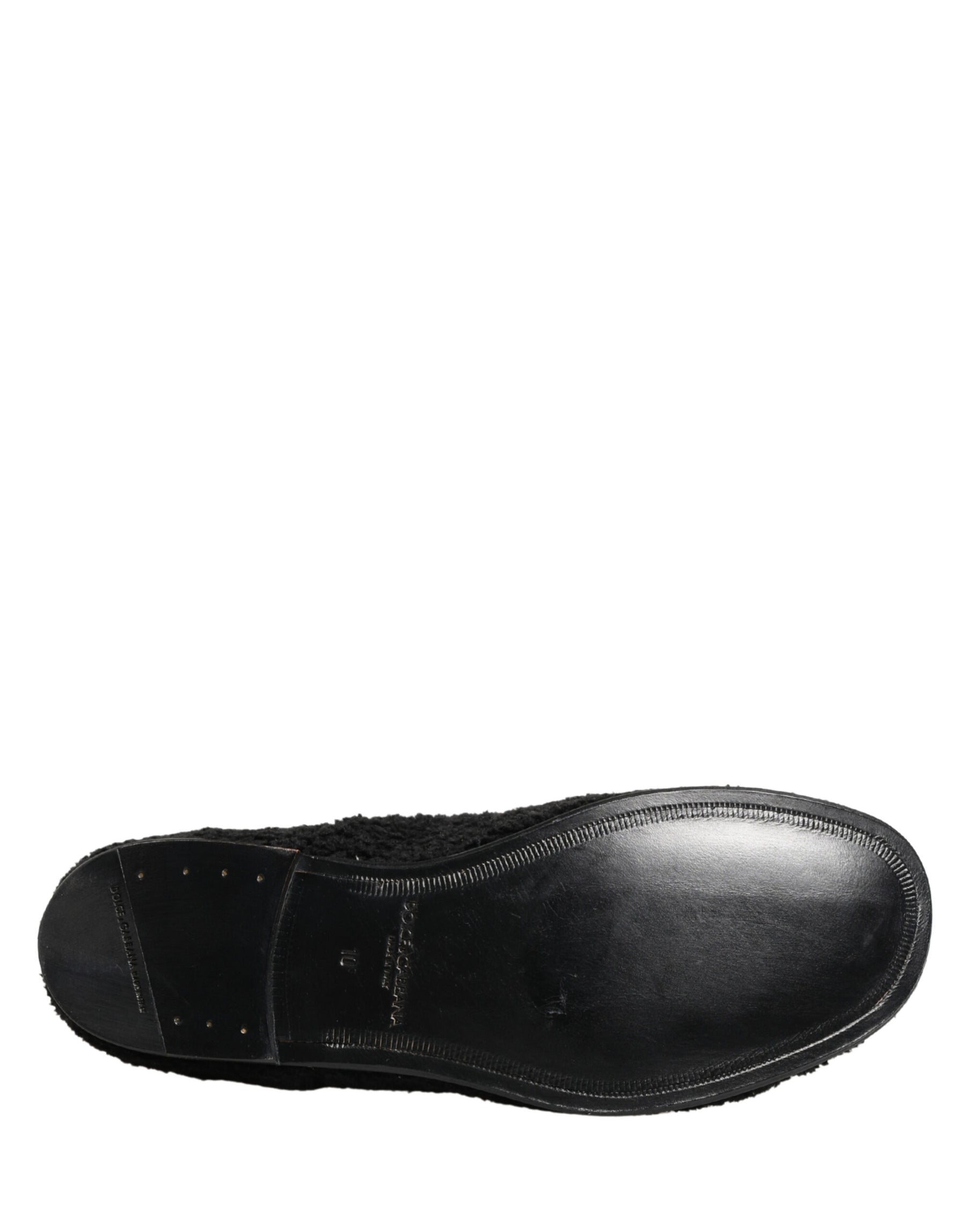 Dolce & Gabbana Men Black Riccio Shearling Dress Derby Shoes | Regal Royce