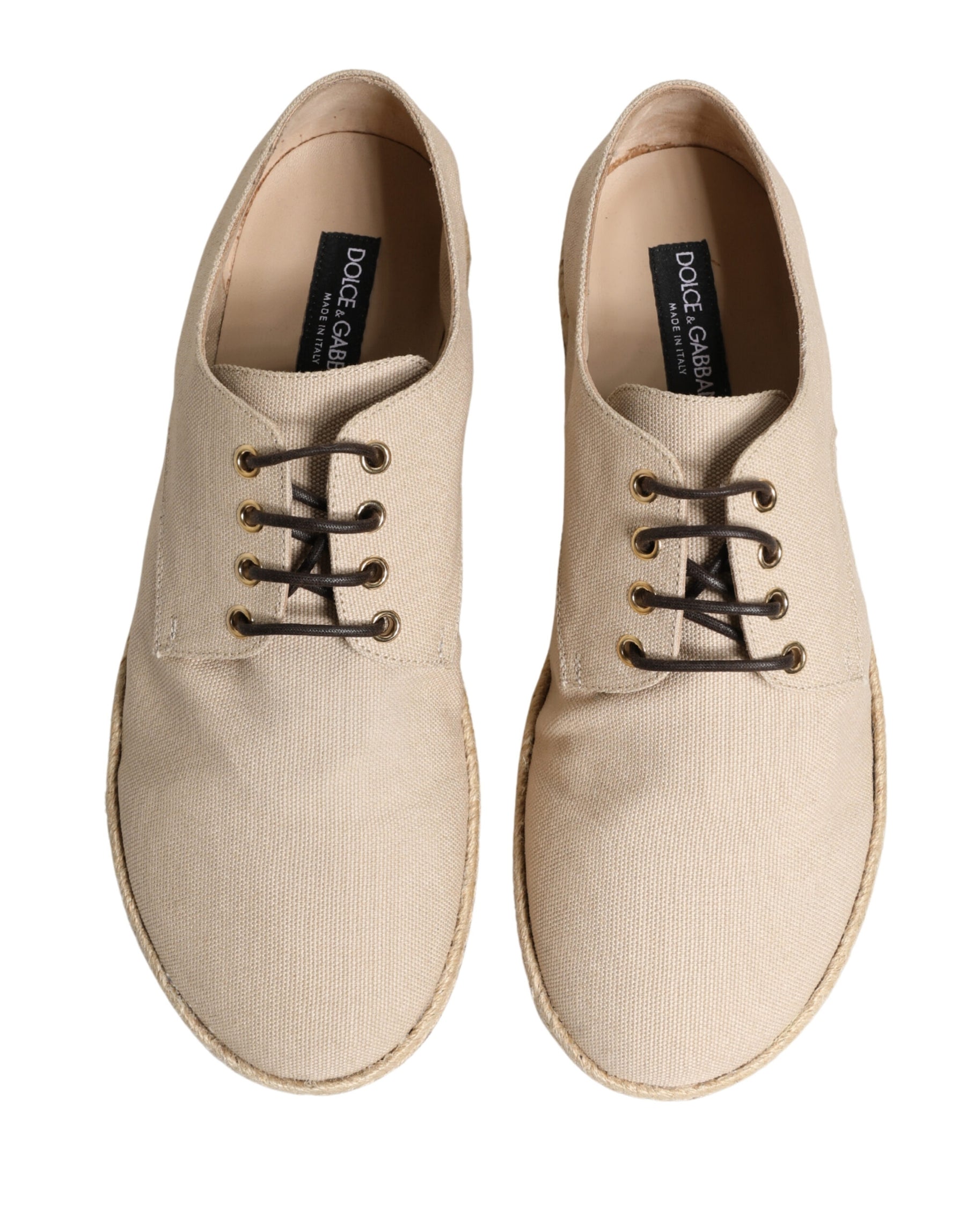 Dolce & Gabbana Beige Espadrille Sole Lace Up Canvas Derby Shoes | Regal Royce