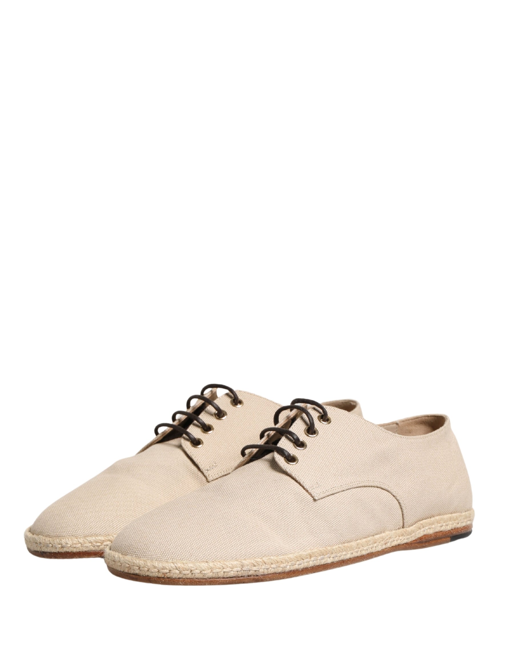 Dolce & Gabbana Beige Espadrille Sole Lace Up Canvas Derby Shoes | Regal Royce