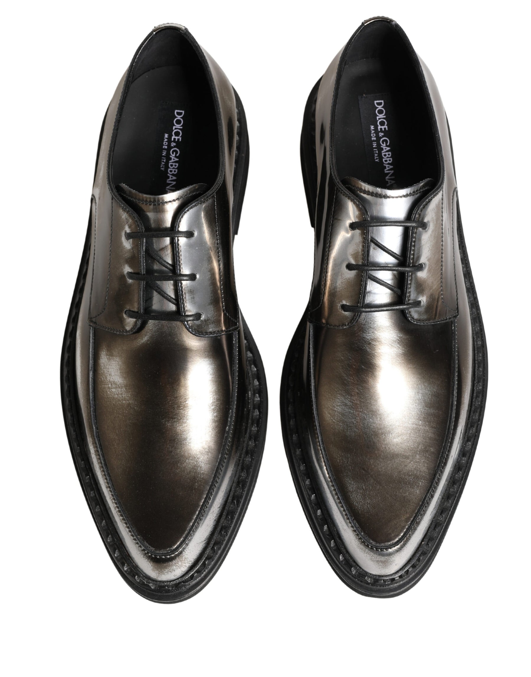Dolce & Gabbana Silver Specchio Lace-Up Leather Dress Derby Shoes | Regal Royce