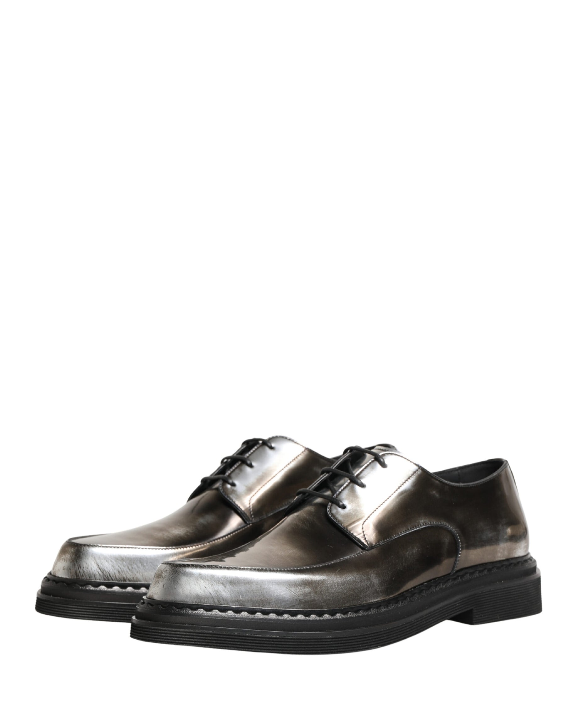 Dolce & Gabbana Silver Specchio Lace-Up Leather Dress Derby Shoes | Regal Royce