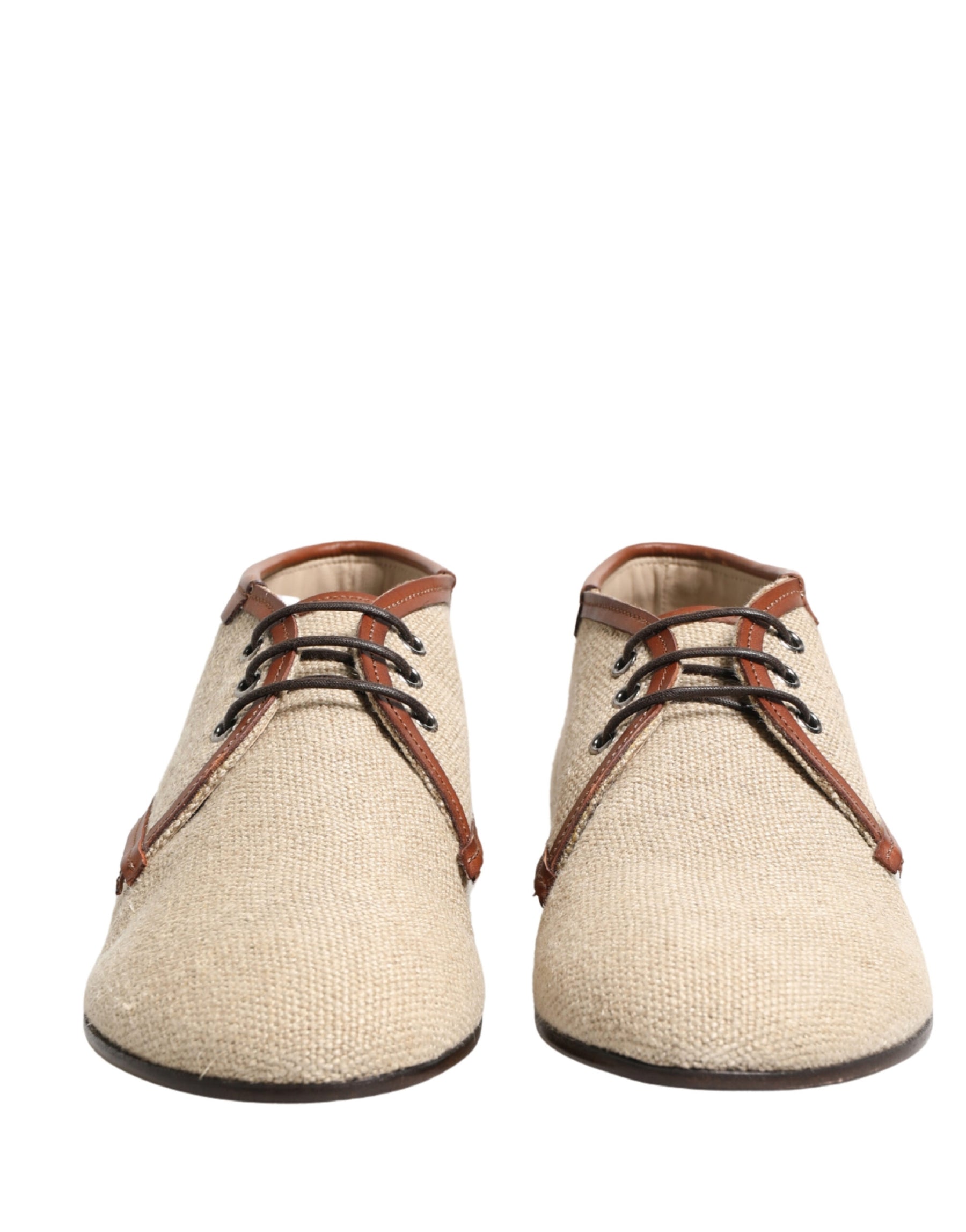 Dolce & Gabbana Beige Canvas Lace-Up Men Dress Derby Shoes | Regal Royce