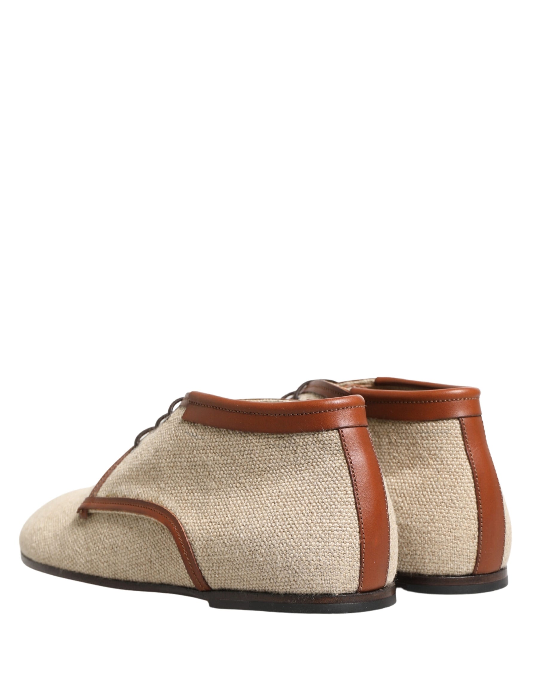 Dolce & Gabbana Beige Canvas Lace-Up Men Dress Derby Shoes | Regal Royce