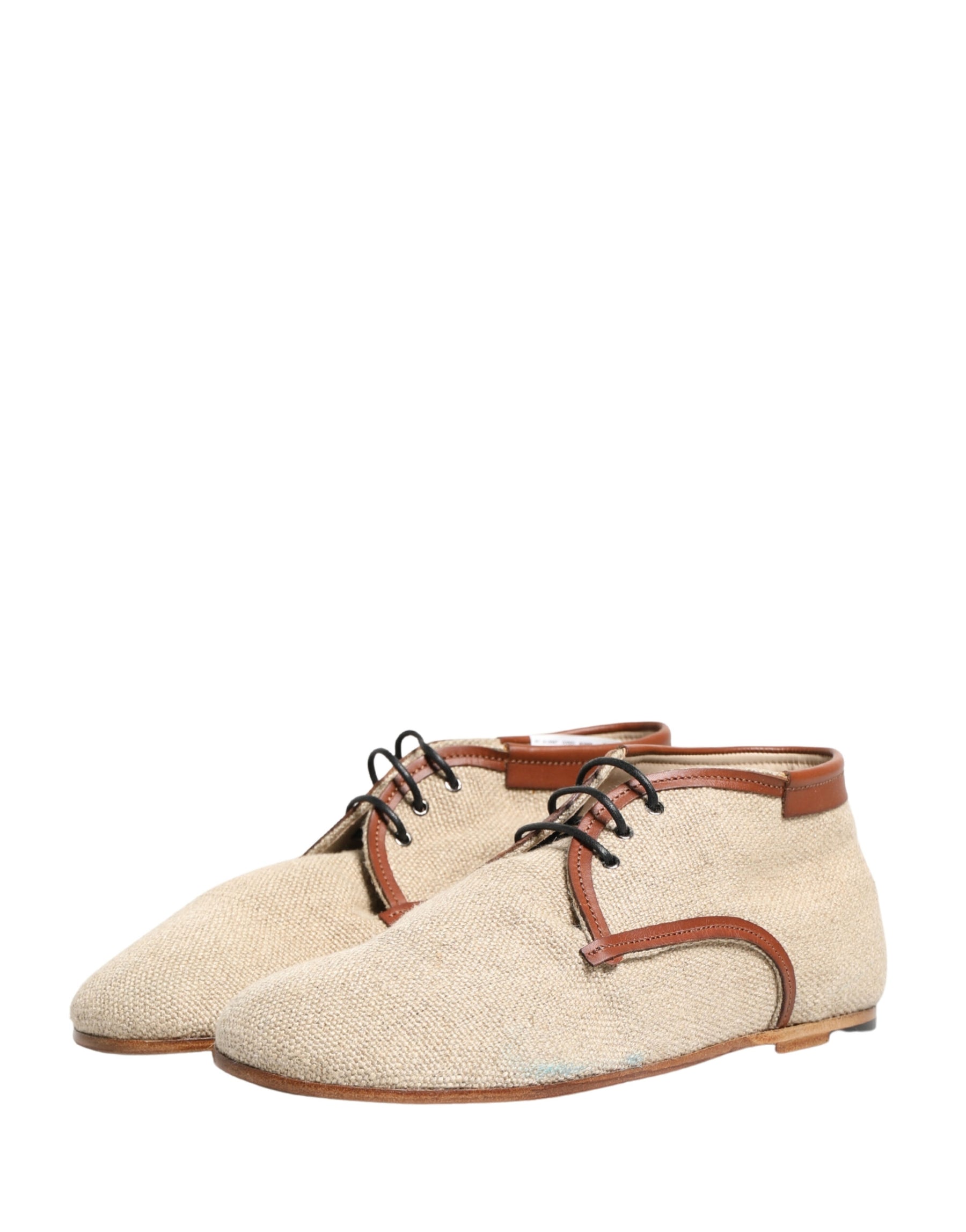 Dolce & Gabbana Beige Canvas Leather Trim Dress Derby Shoes | Regal Royce