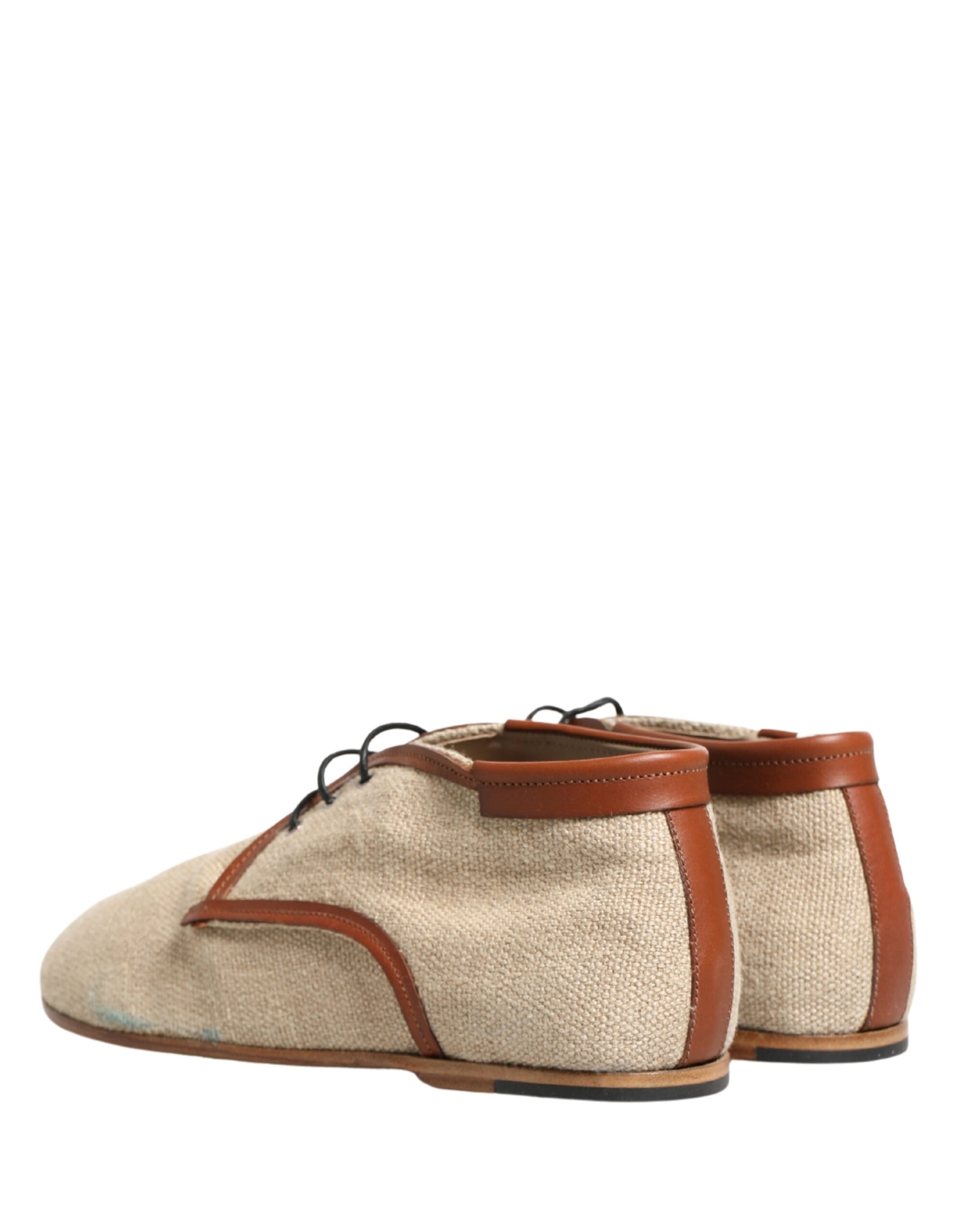 Dolce & Gabbana Beige Canvas Leather Trim Dress Derby Shoes | Regal Royce