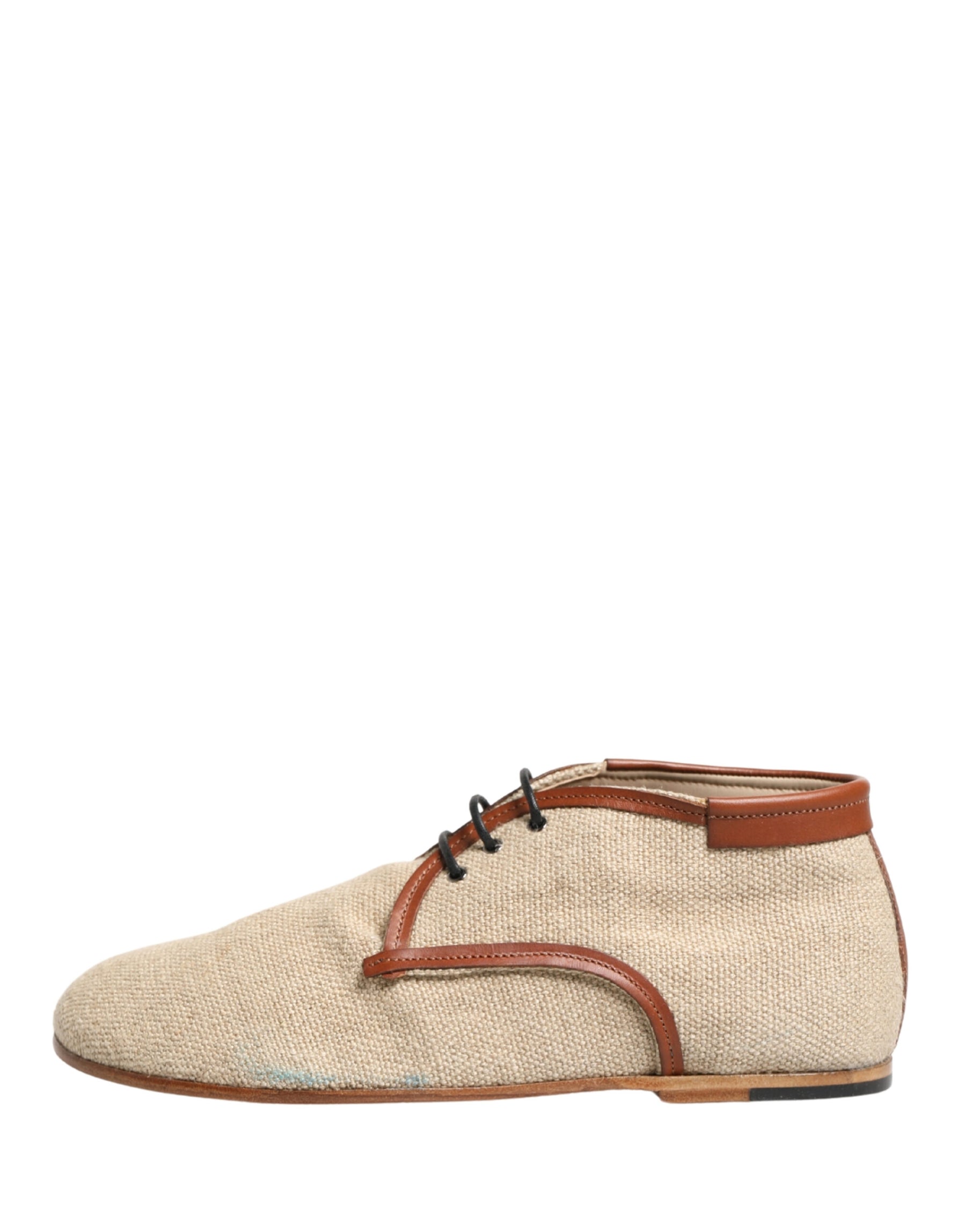 Dolce & Gabbana Beige Canvas Leather Trim Dress Derby Shoes | Regal Royce