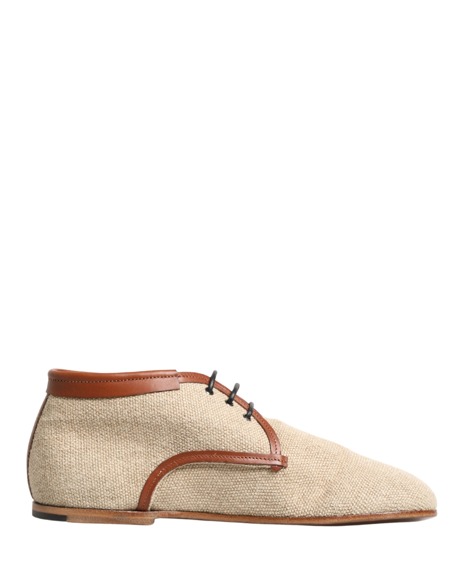 Dolce & Gabbana Beige Canvas Leather Trim Dress Derby Shoes | Regal Royce