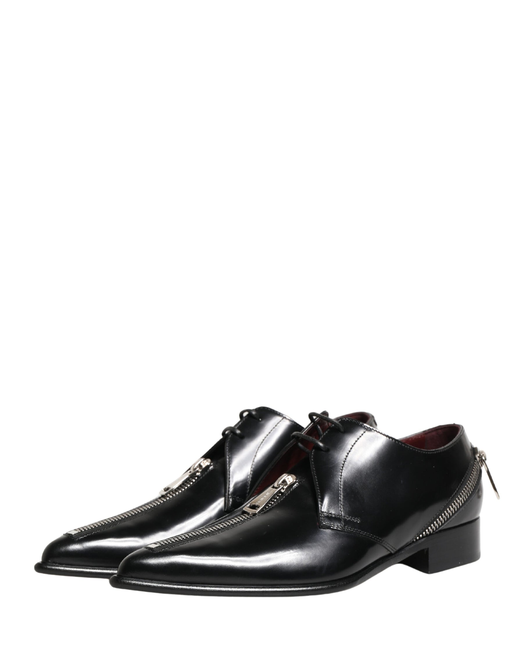 Dolce & Gabbana Men Black Lace-Up Leather Zip Dress Derby Shoes | Regal Royce