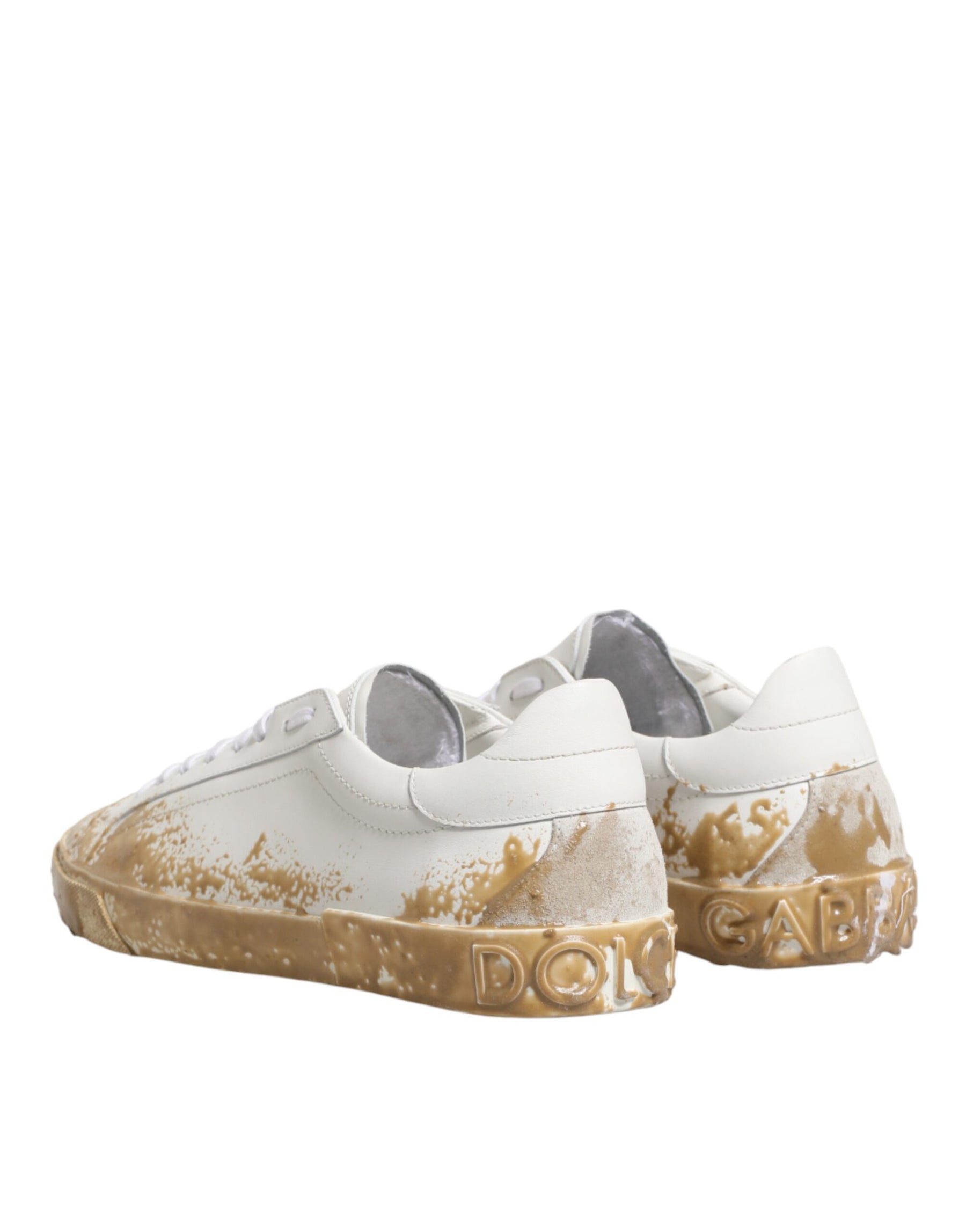 Dolce & Gabbana White Leather Paint Effect Low Top Sneakers  Shoes | Regal Royce