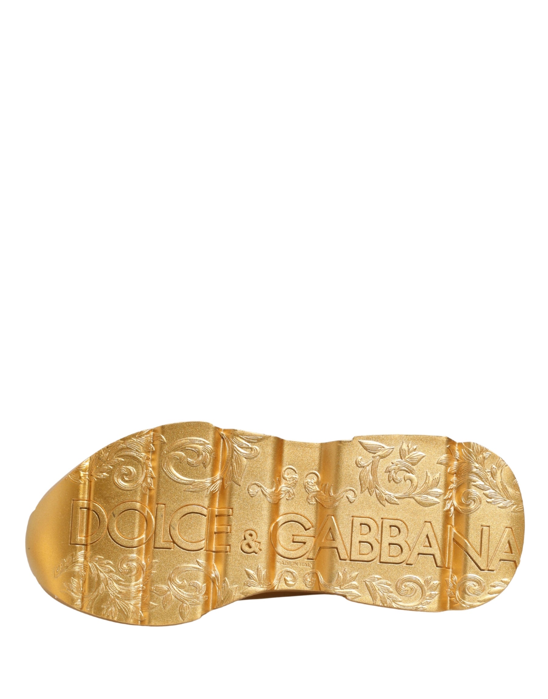 Dolce & Gabbana Gold Leather Daymaster Chunky Sneakers Shoes | Regal Royce