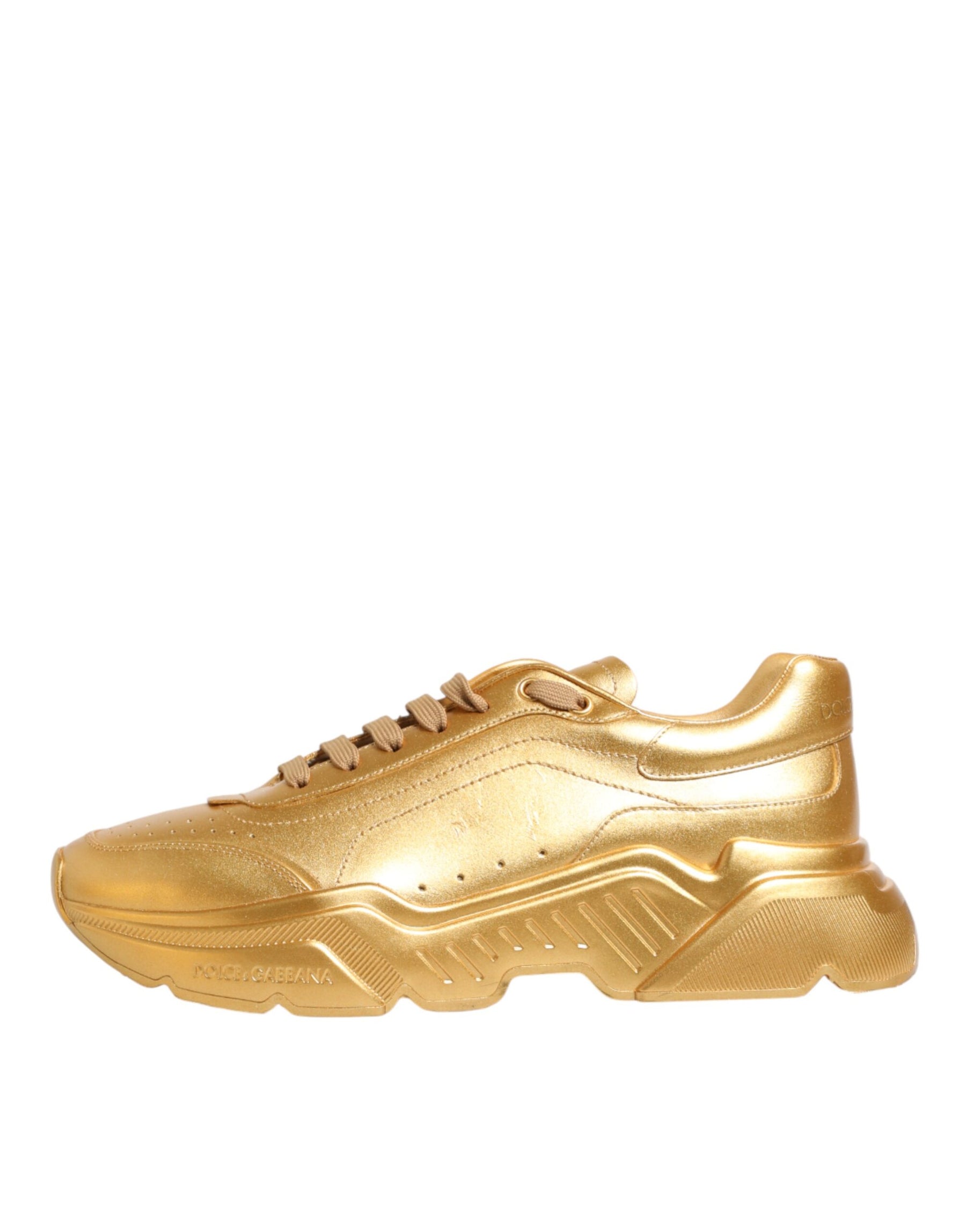 Dolce & Gabbana Gold Leather Daymaster Chunky Sneakers Shoes | Regal Royce
