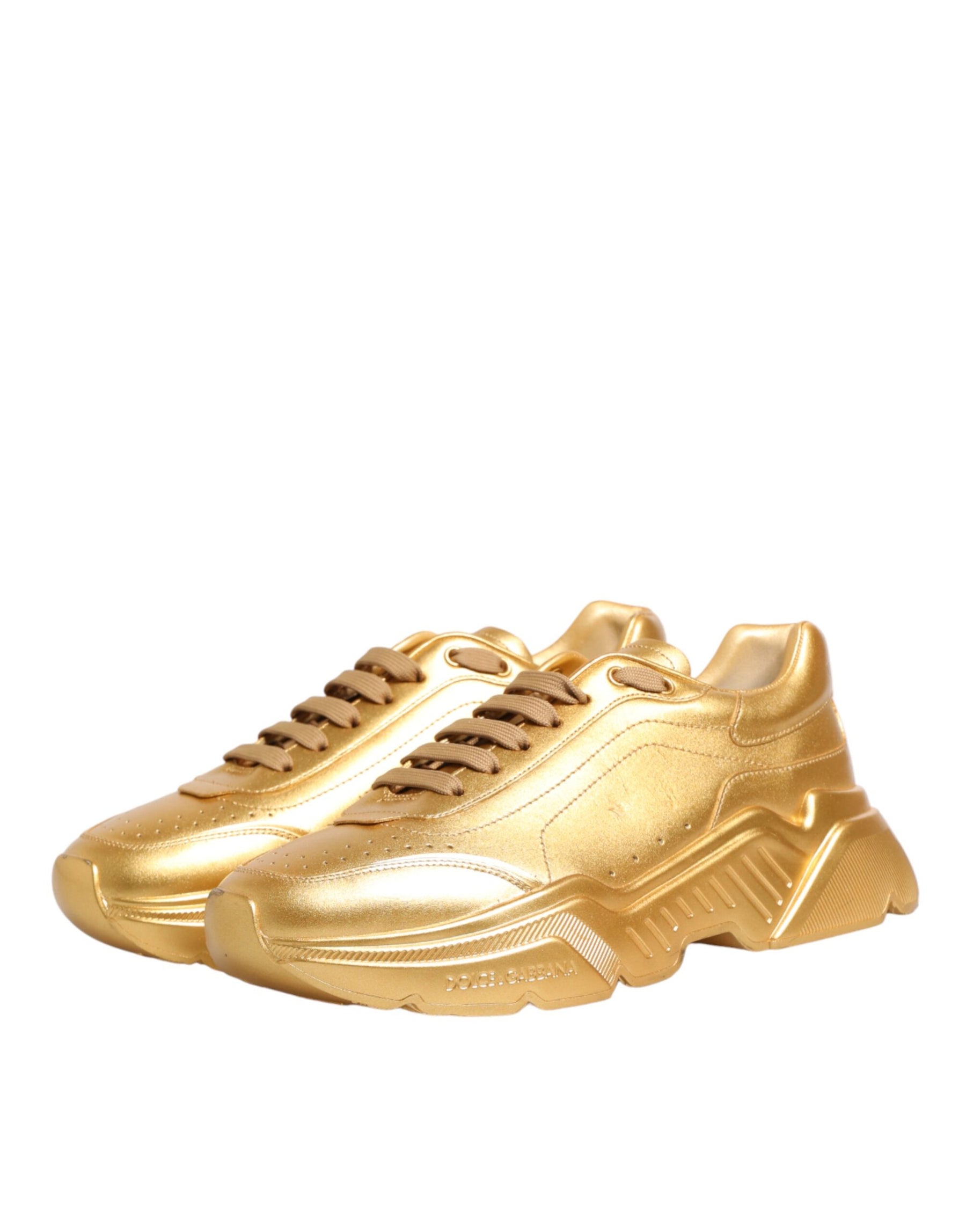 Dolce & Gabbana Gold Leather Daymaster Chunky Sneakers Shoes | Regal Royce