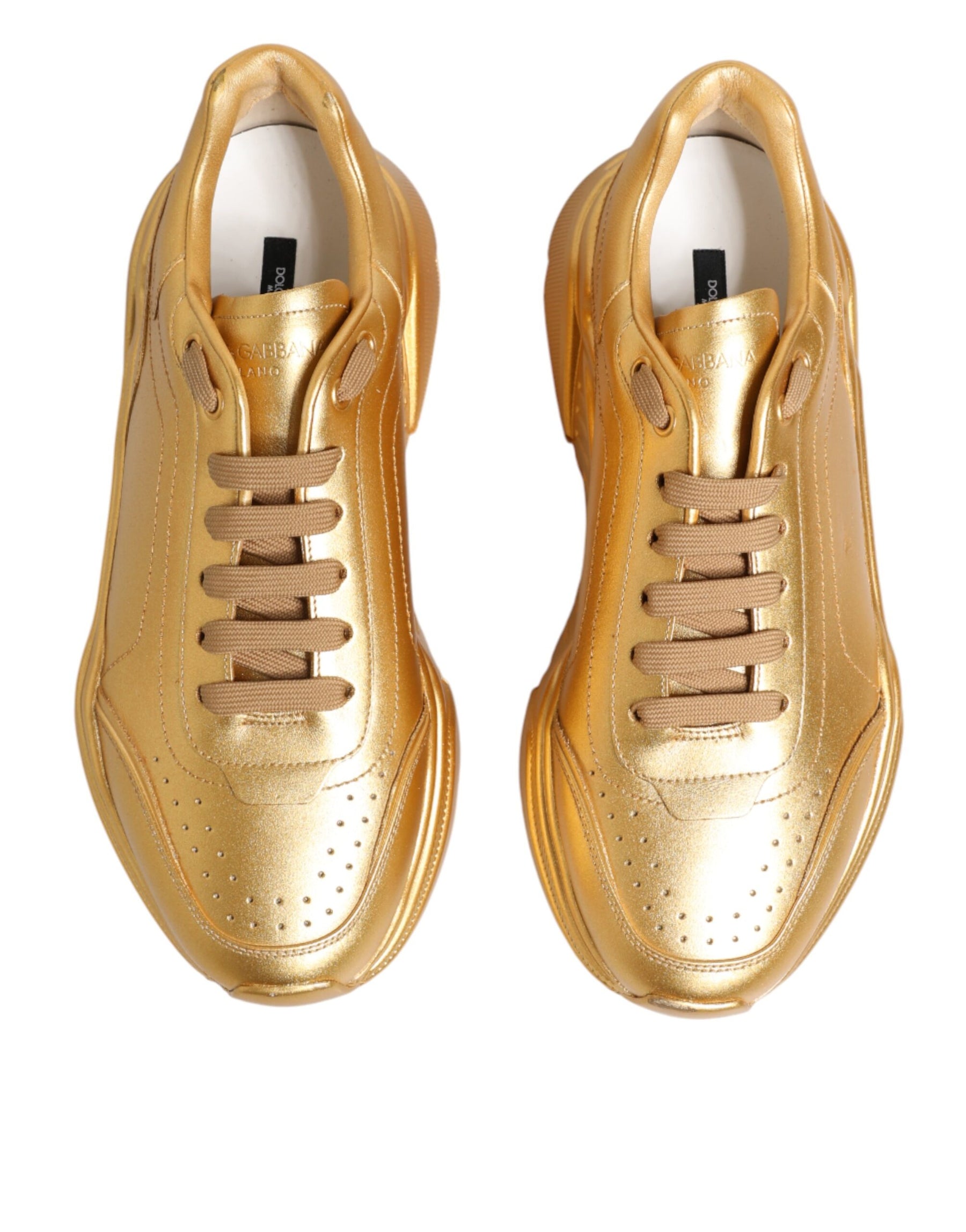 Dolce & Gabbana Gold Leather Daymaster Chunky Sneakers Shoes | Regal Royce