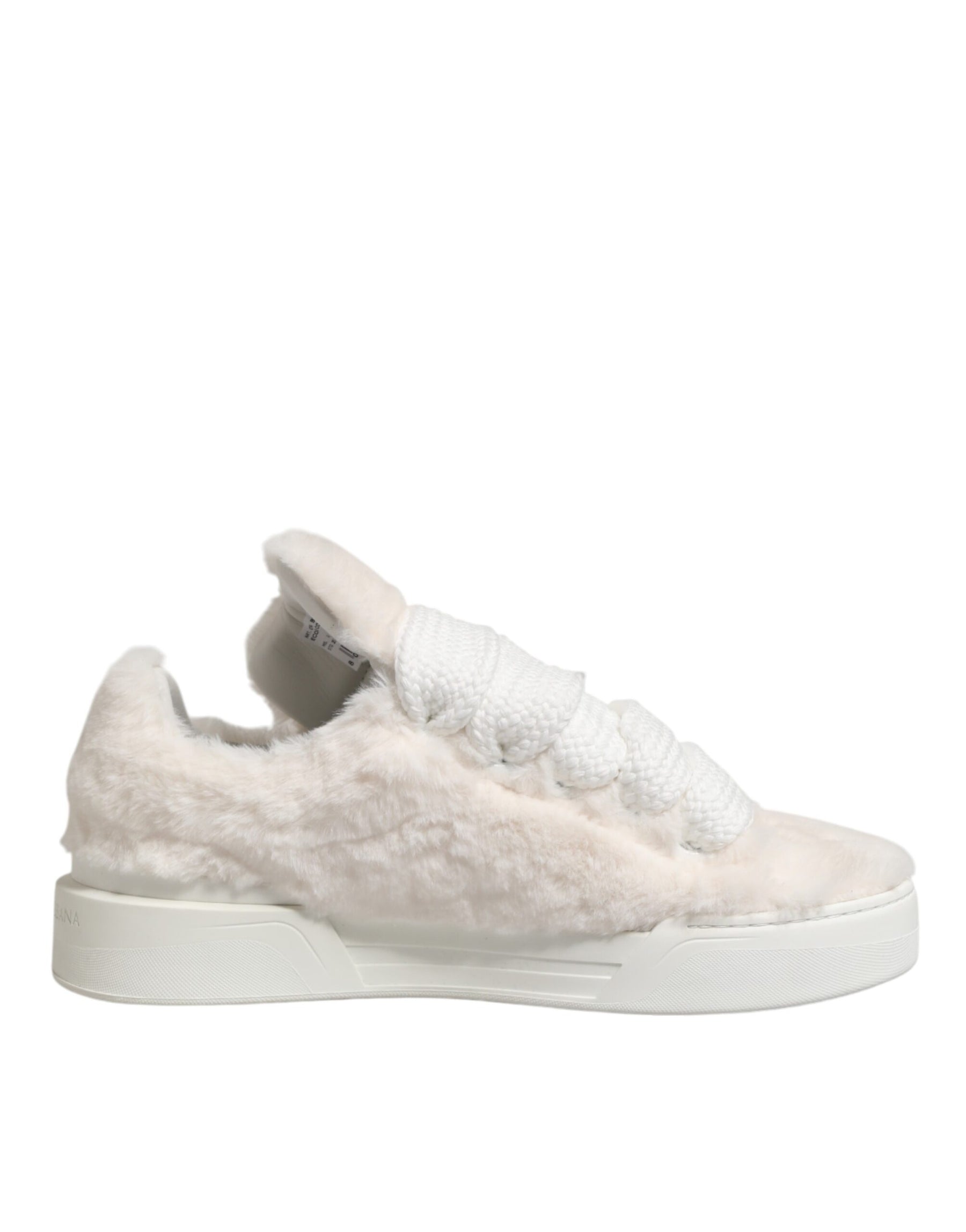 Dolce & Gabbana White Shearling Fur Bianco Low Top Sneakers Shoes | Regal Royce