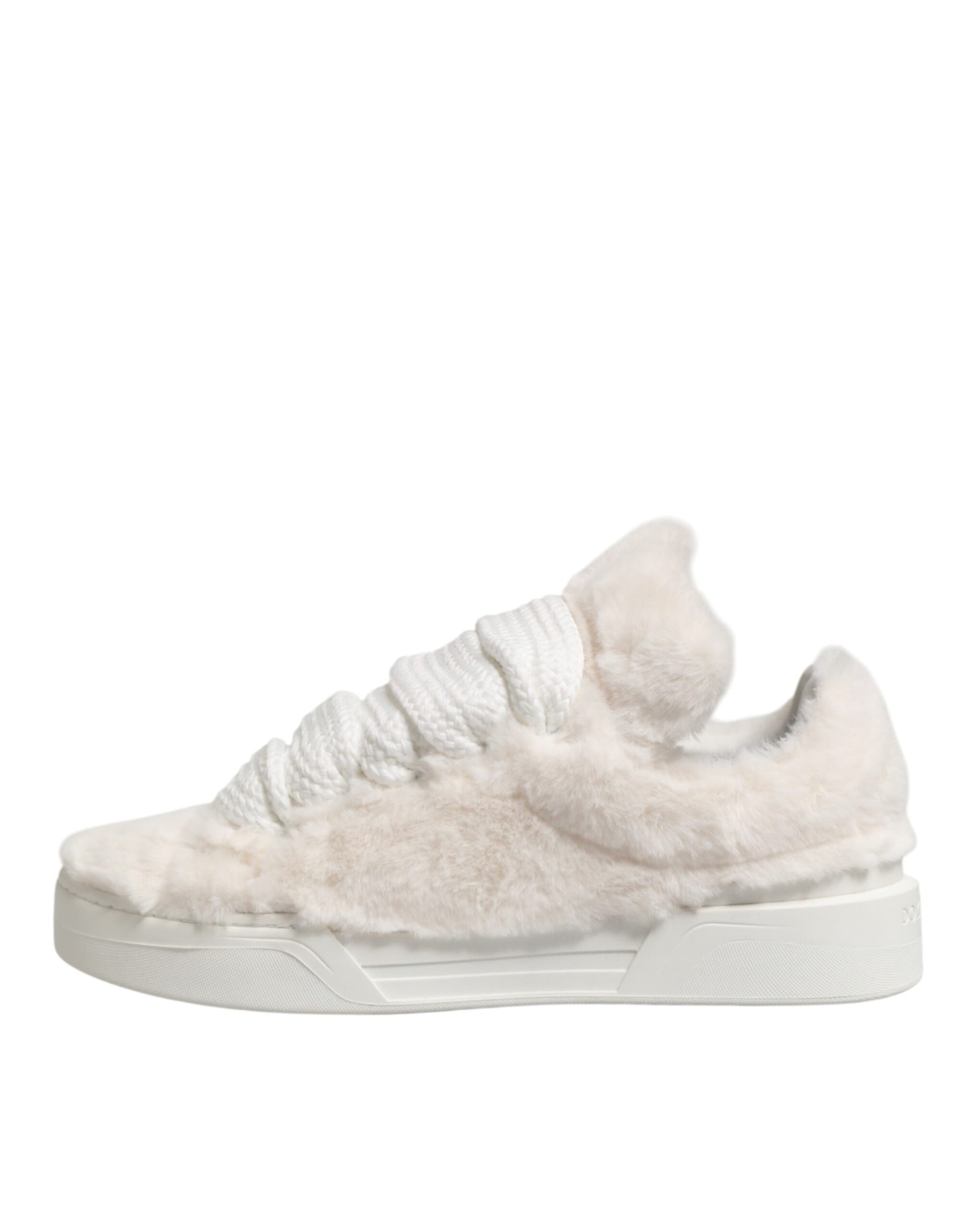 Dolce & Gabbana White Shearling Fur Bianco Low Top Sneakers Shoes | Regal Royce