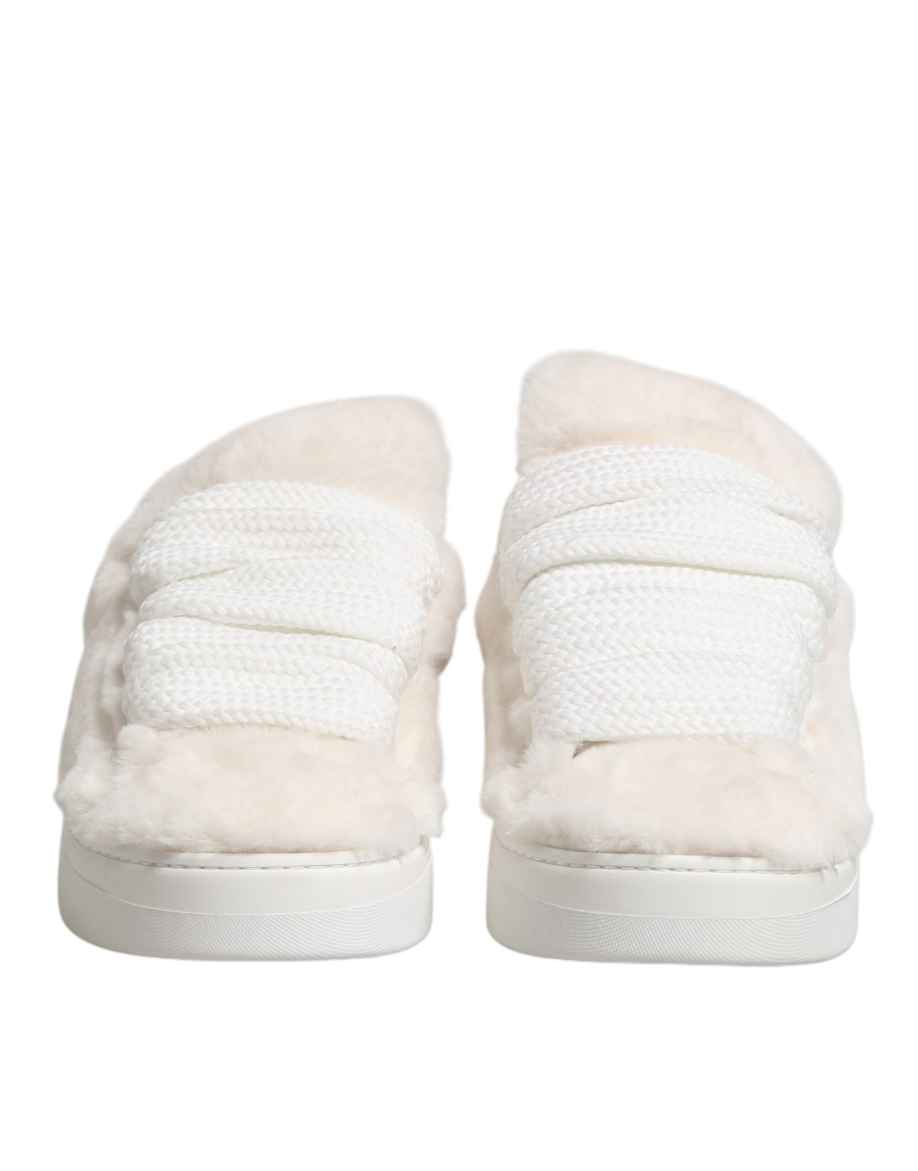 Dolce & Gabbana White Shearling Fur Bianco Low Top Sneakers Shoes | Regal Royce