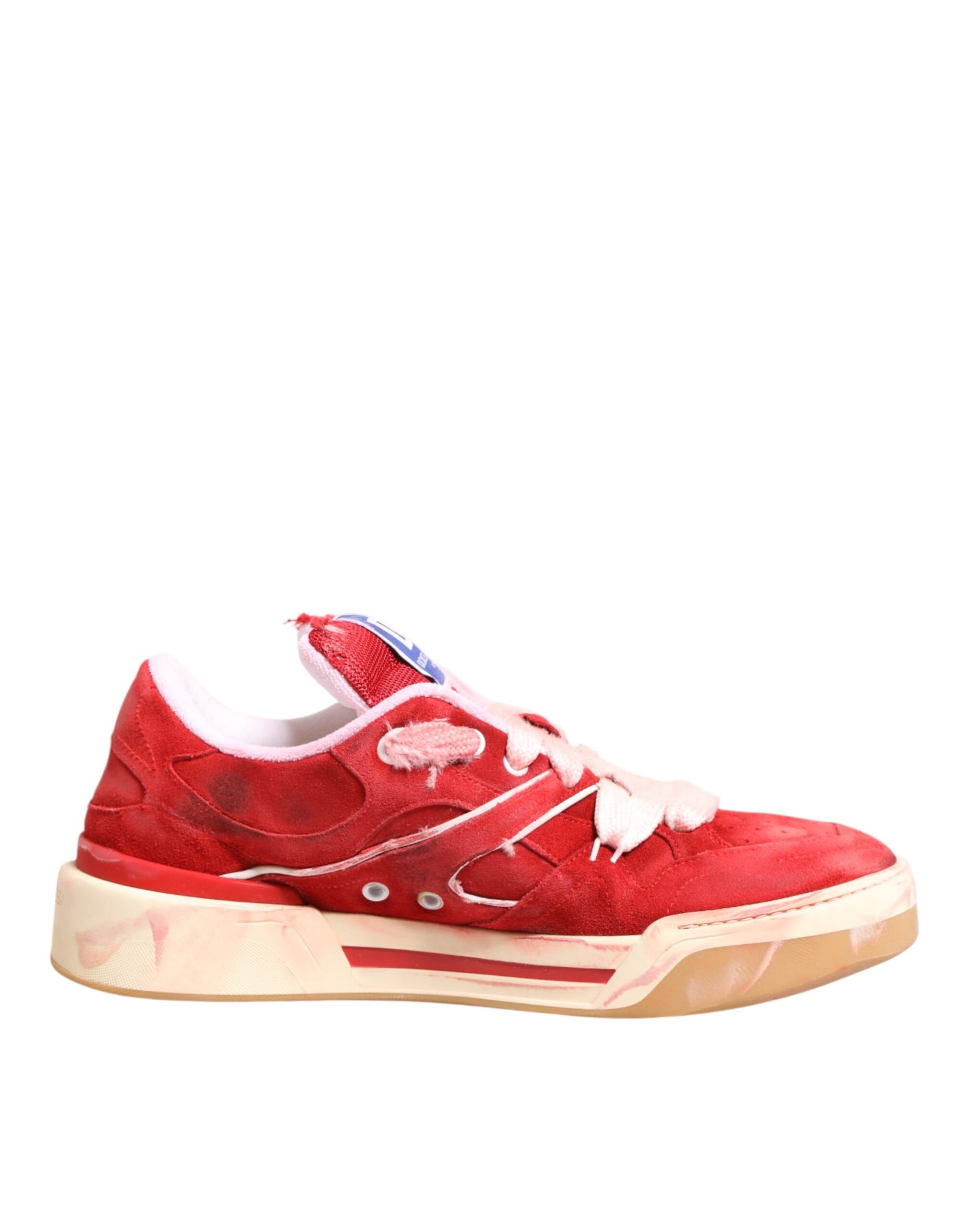 Dolce & Gabbana Red White Suede DG Logo Low Top Sneakers Shoes | Regal Royce