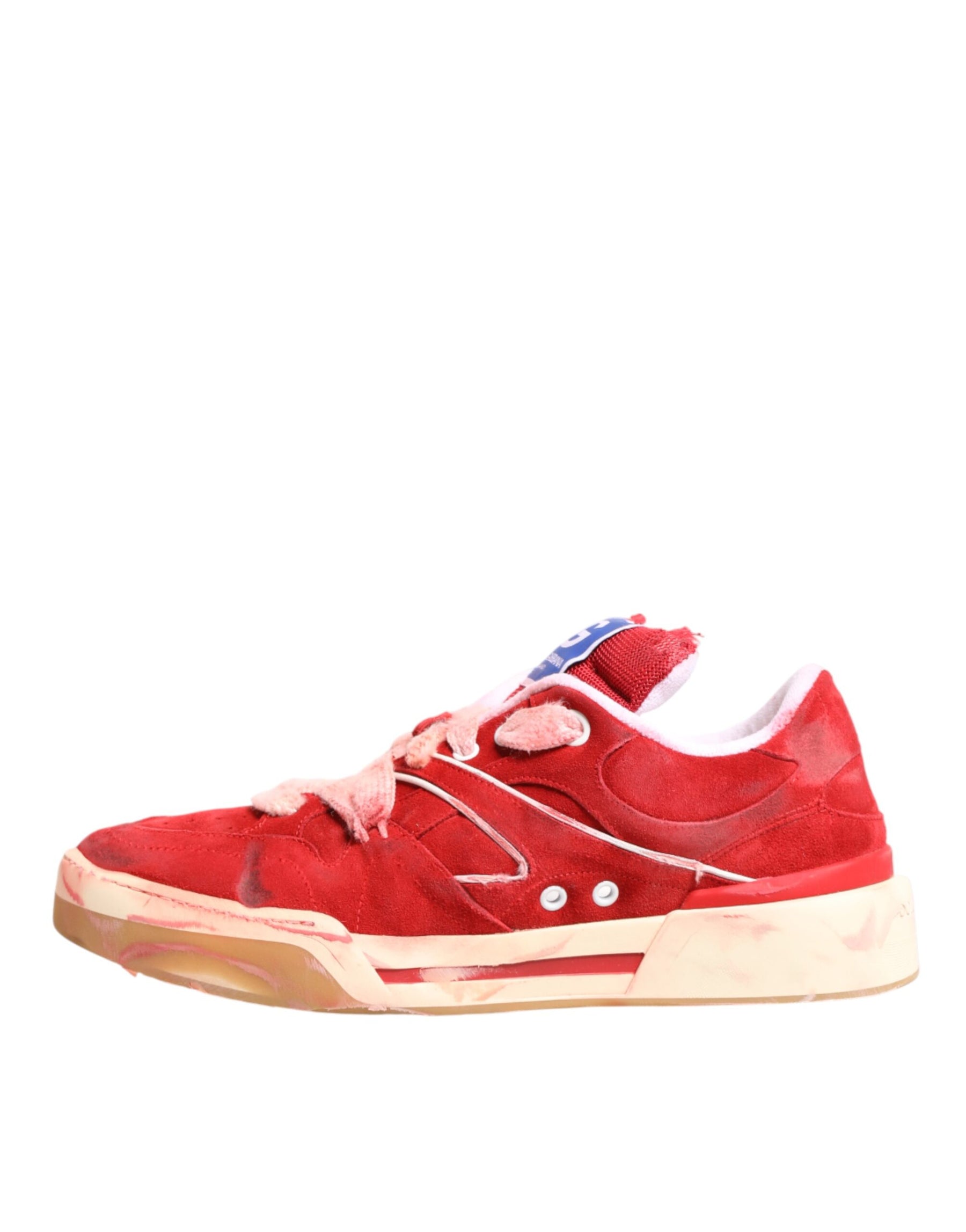 Dolce & Gabbana Red White Suede DG Logo Low Top Sneakers Shoes | Regal Royce