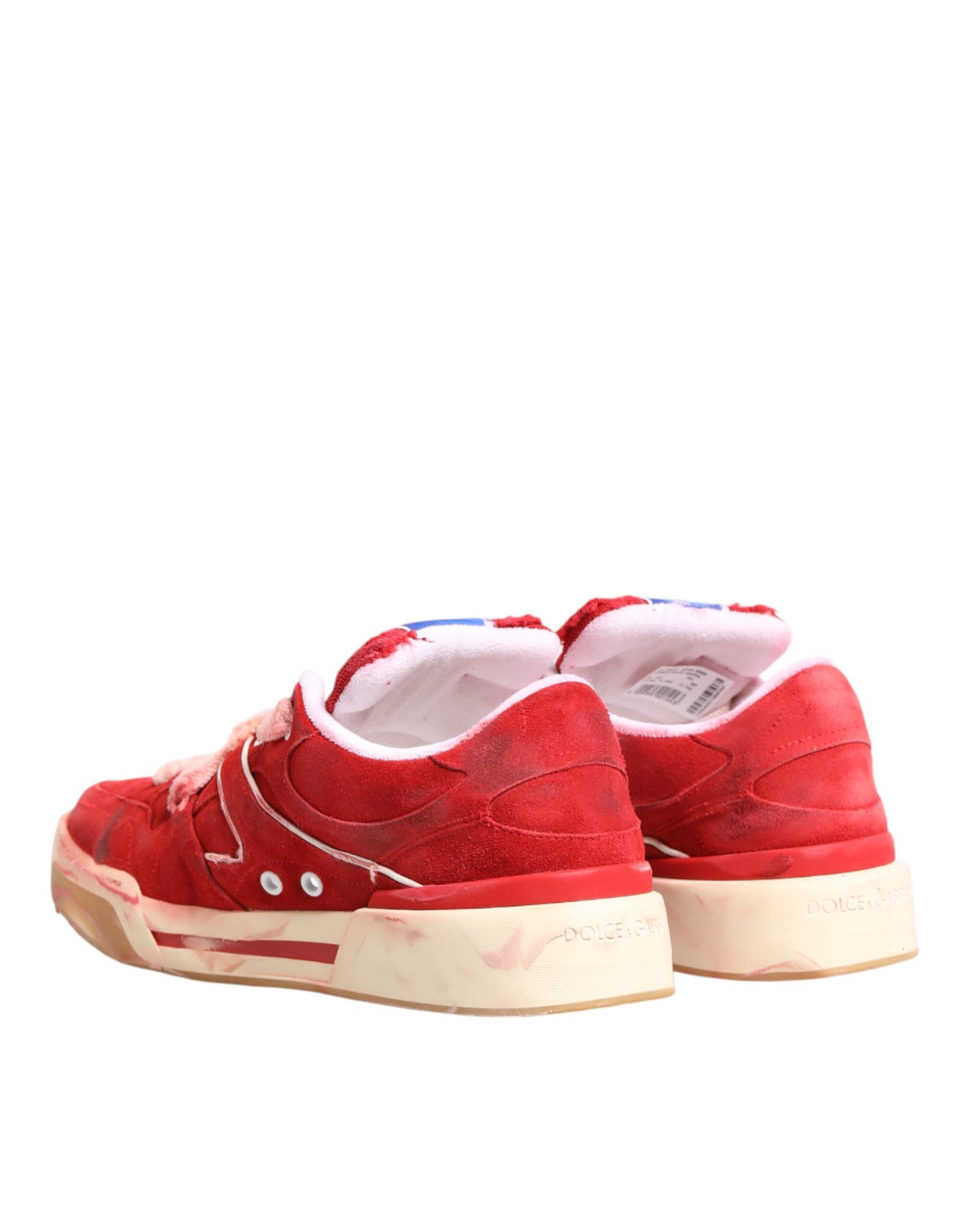 Dolce & Gabbana Red White Suede DG Logo Low Top Sneakers Shoes | Regal Royce
