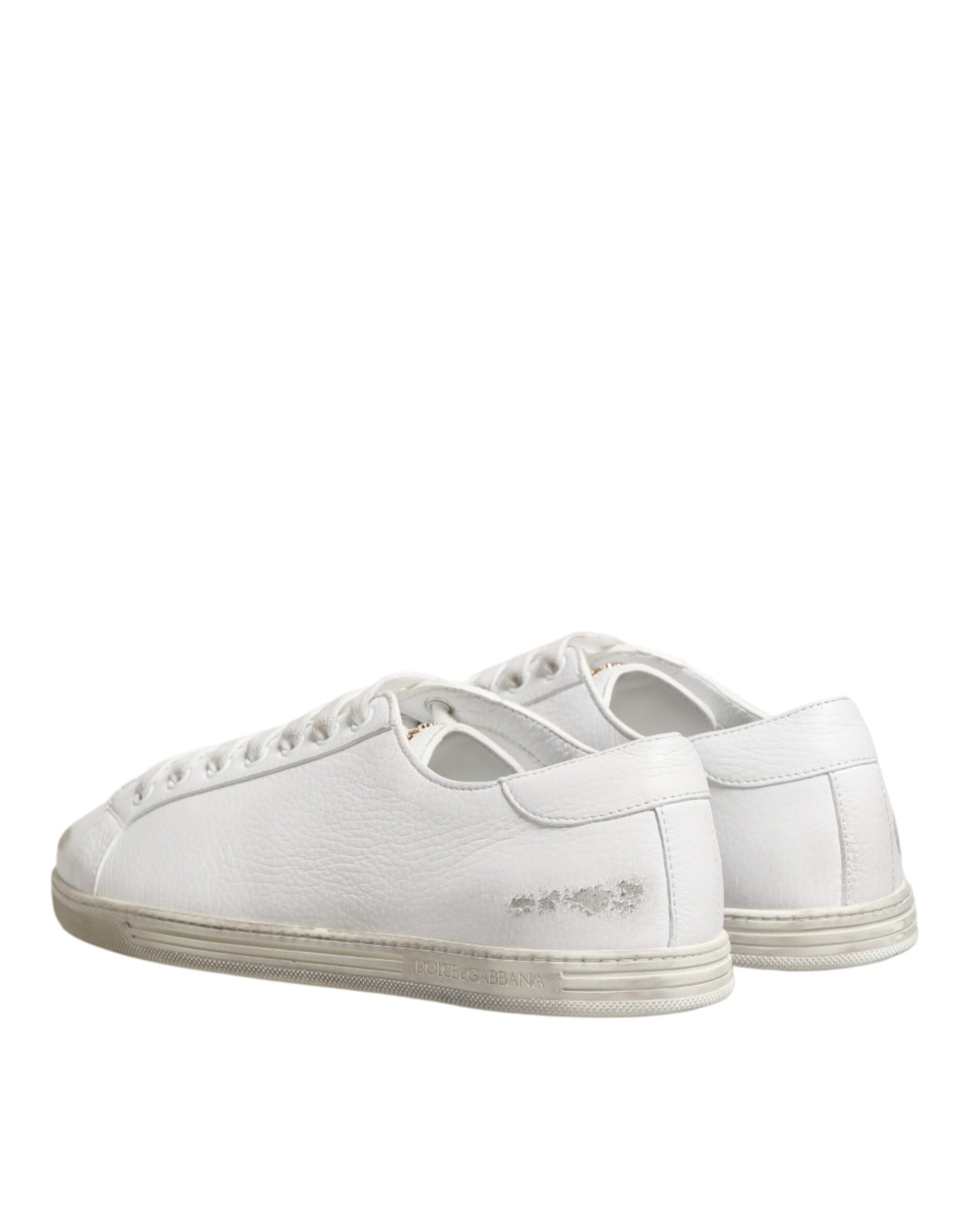 Dolce & Gabbana White Bianco Leather Men Low Top Sneakers Shoes | Regal Royce
