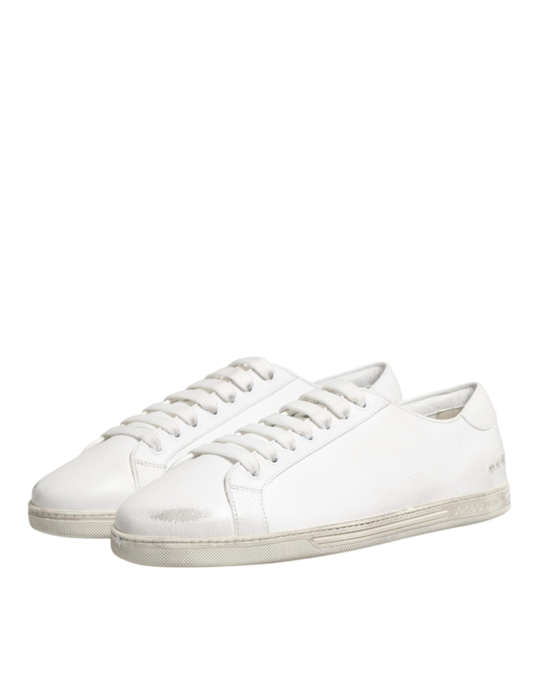 Dolce & Gabbana White Bianco Leather Men Low Top Sneakers Shoes | Regal Royce