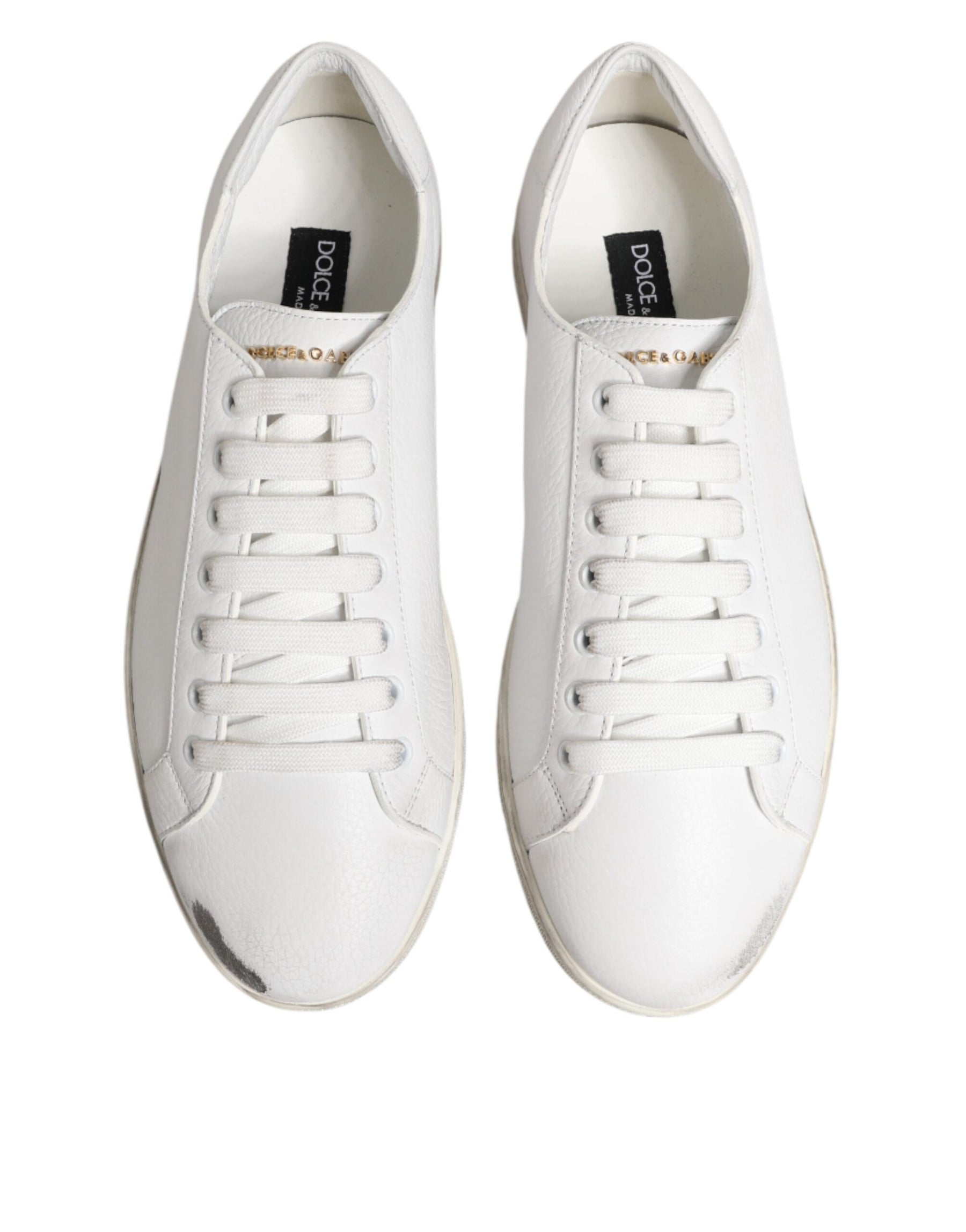 Dolce & Gabbana White Bianco Leather Men Low Top Sneakers Shoes | Regal Royce