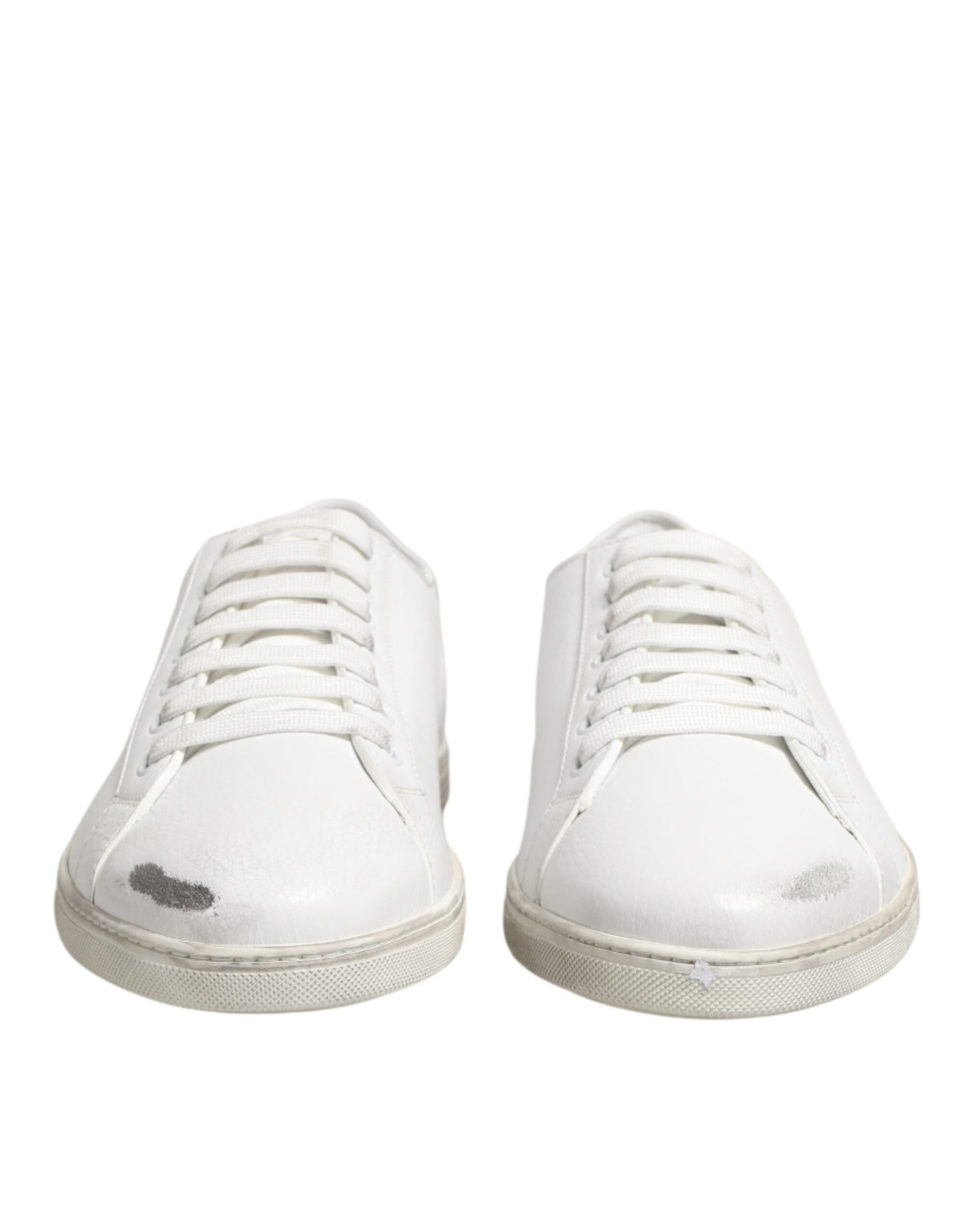 Dolce & Gabbana White Bianco Leather Men Low Top Sneakers Shoes | Regal Royce