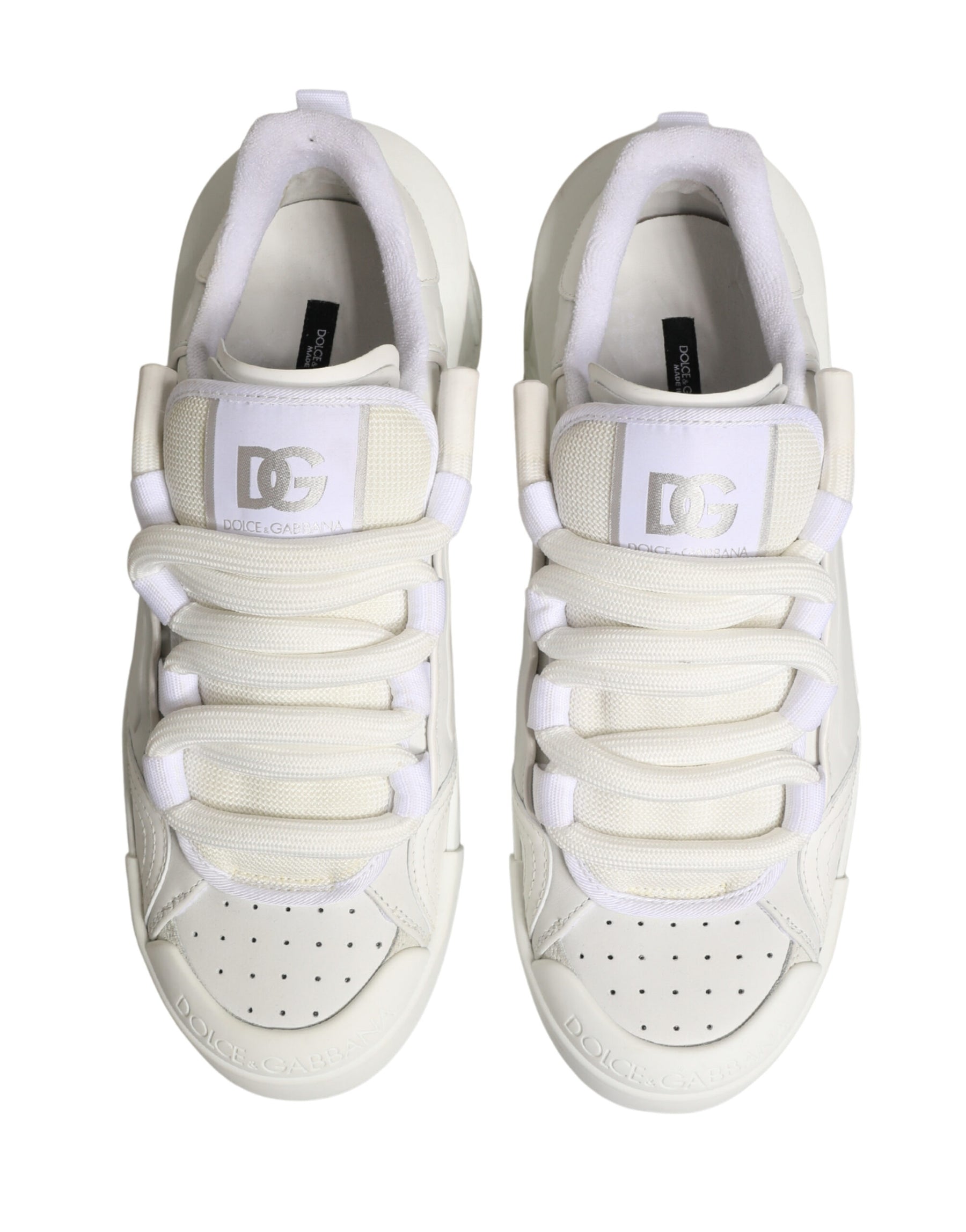 Dolce & Gabbana White Calfskin Leather Low Top Sneakers Shoes | Regal Royce
