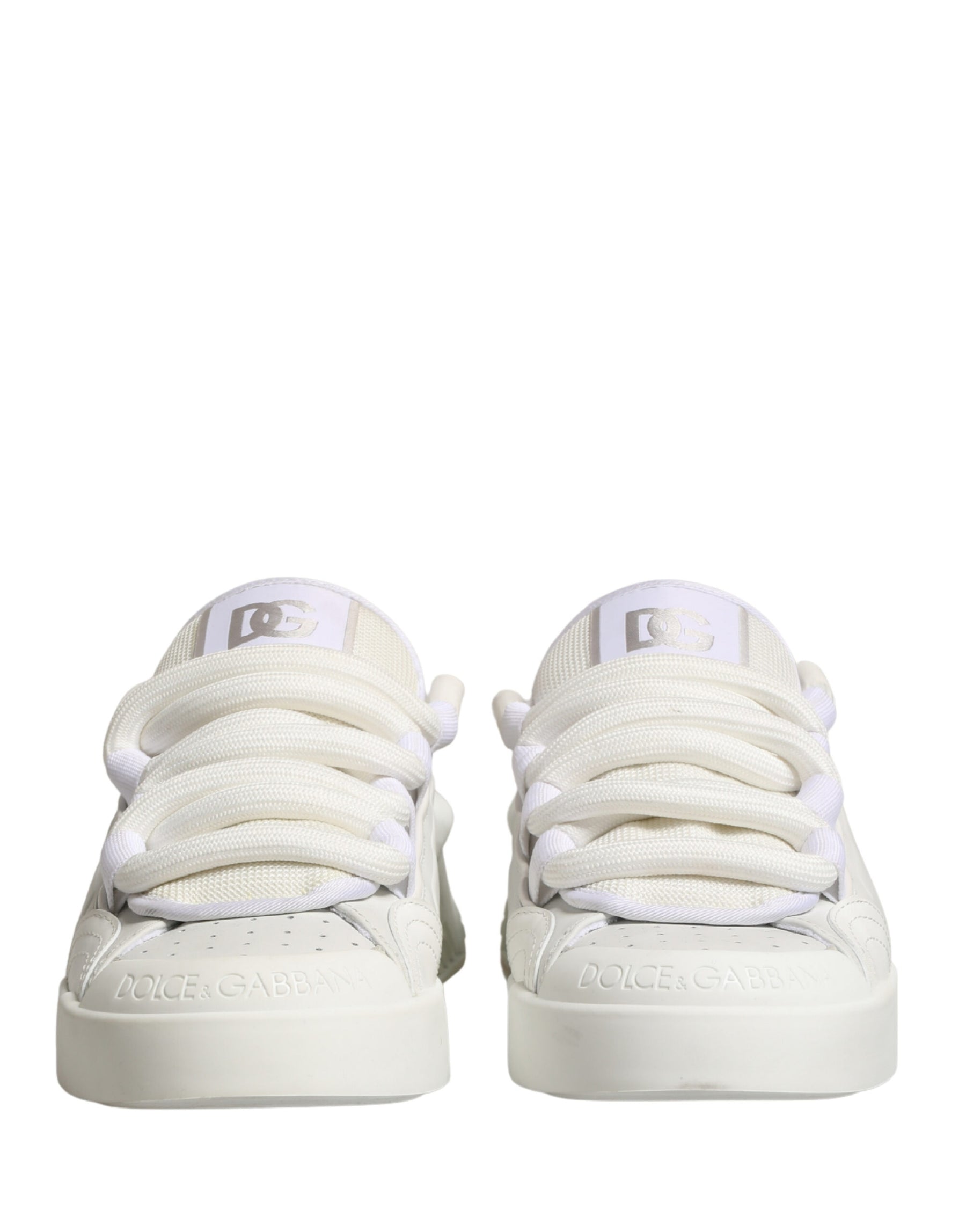 Dolce & Gabbana White Calfskin Leather Low Top Sneakers Shoes | Regal Royce