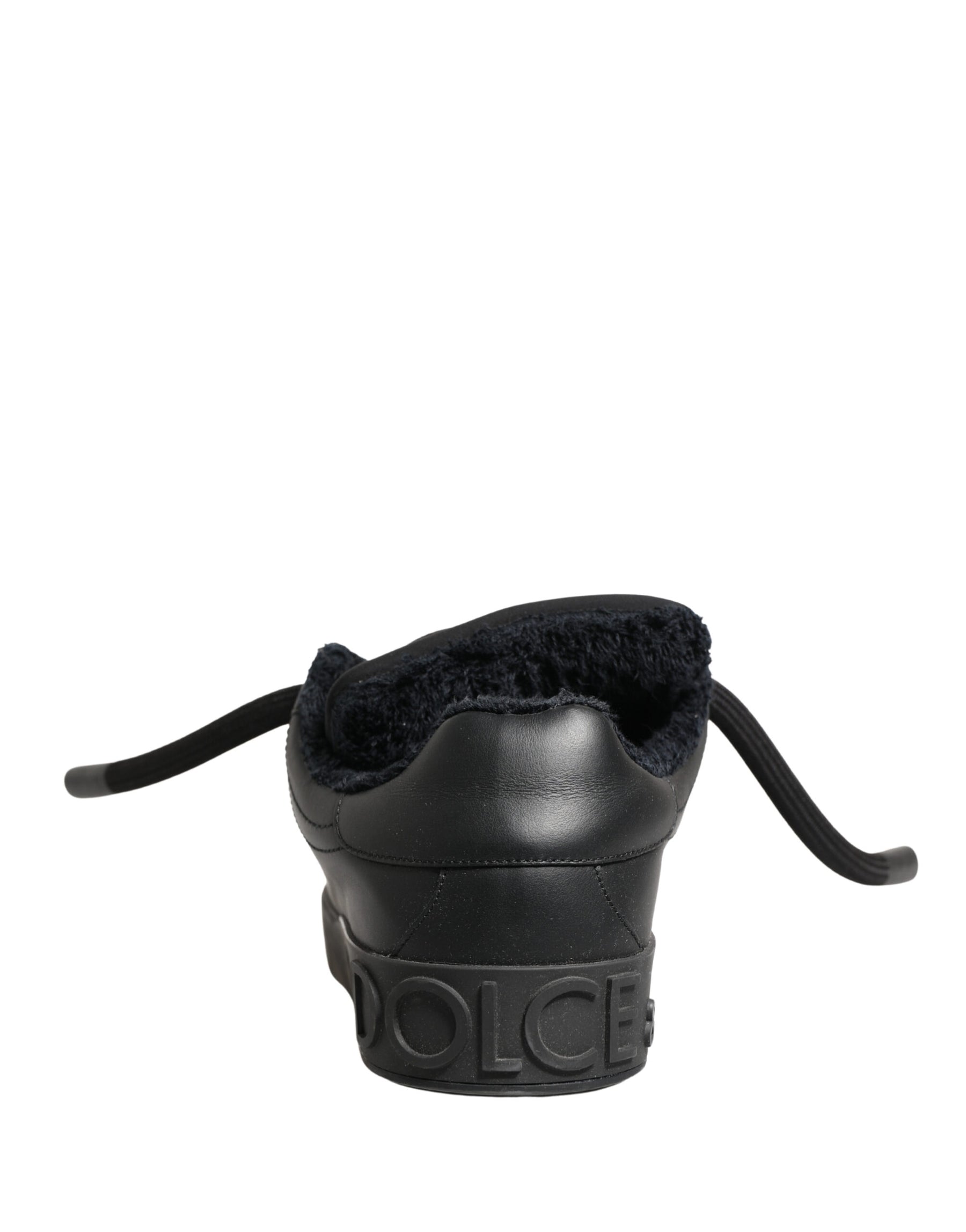 Dolce & Gabbana Black Calf Leather Nappa Lace-Up Sneakers Shoes | Regal Royce