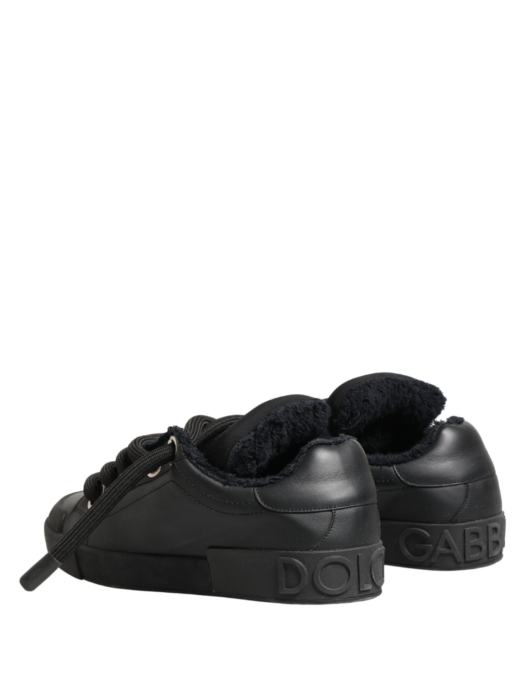 Dolce & Gabbana Black Calf Leather Nappa Lace-Up Sneakers Shoes | Regal Royce